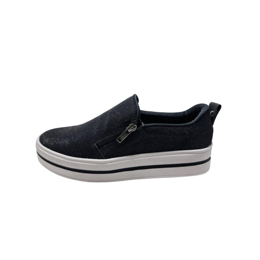 Slip On Quiz Flatform Lurex Glam Feminino 4721 Preto 4