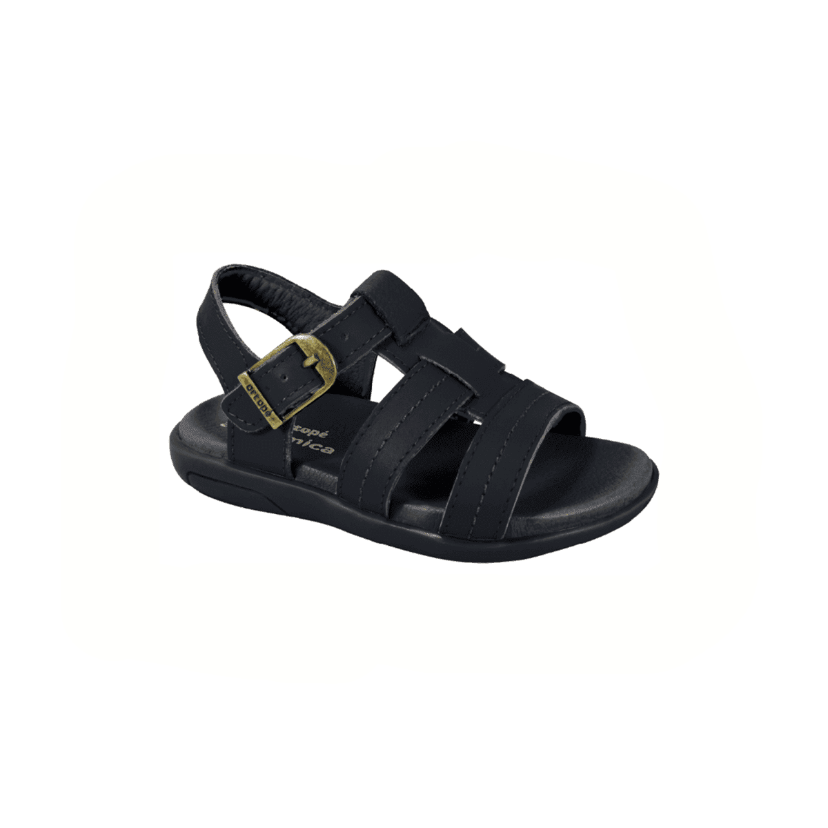 Sandália Infantil Masculina Ortopé Autentica Basic Couro Preta Preto 1