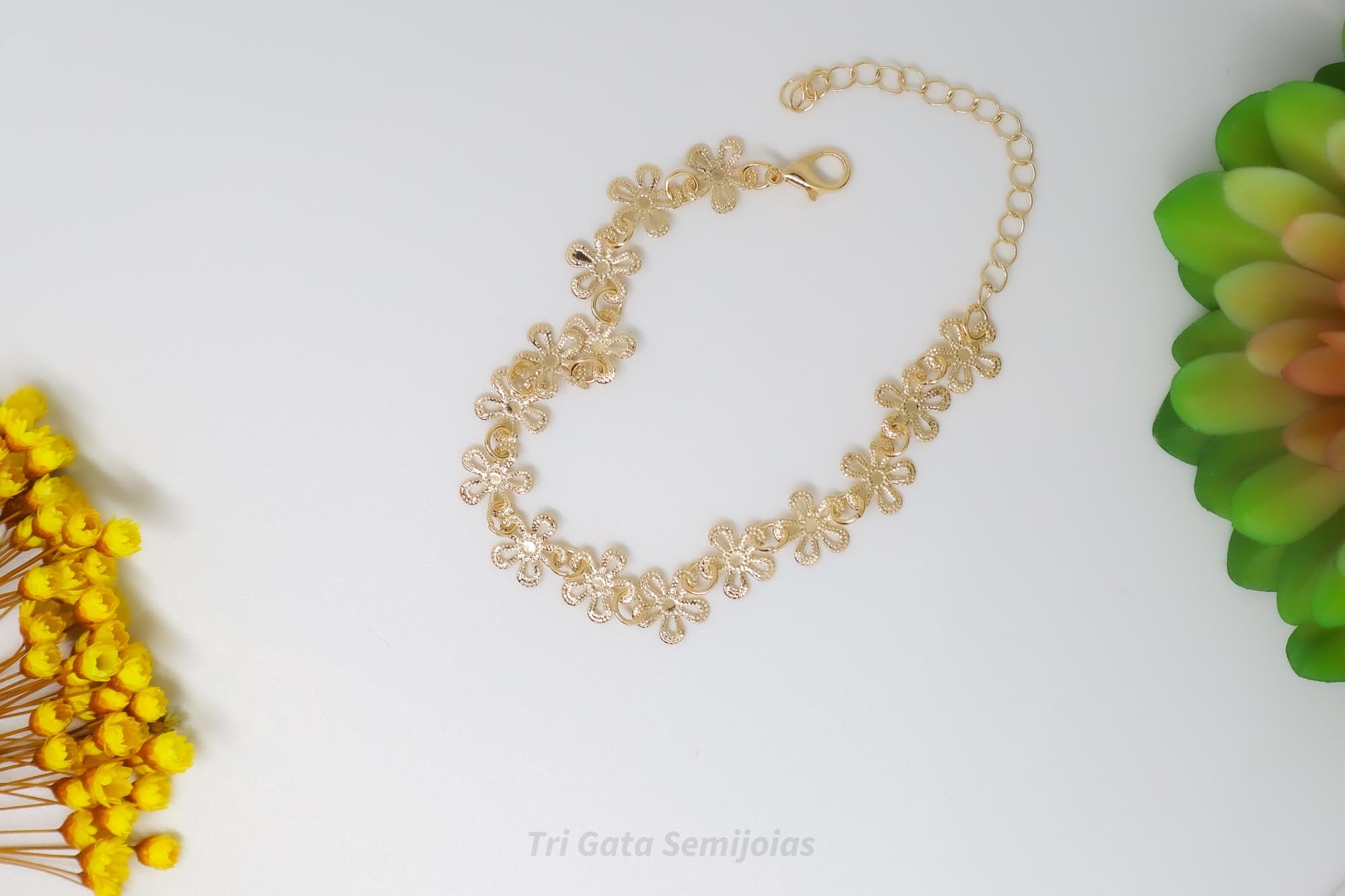 PULSEIRA FLOR DIAMANTADA Dourado 4