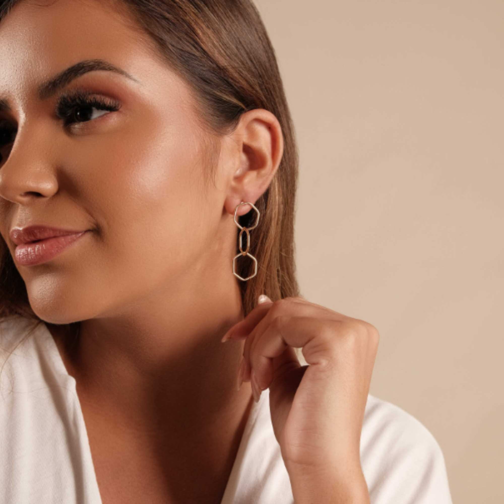 Brinco Hexágono - Banhado em Ouro 18k Dourado 2