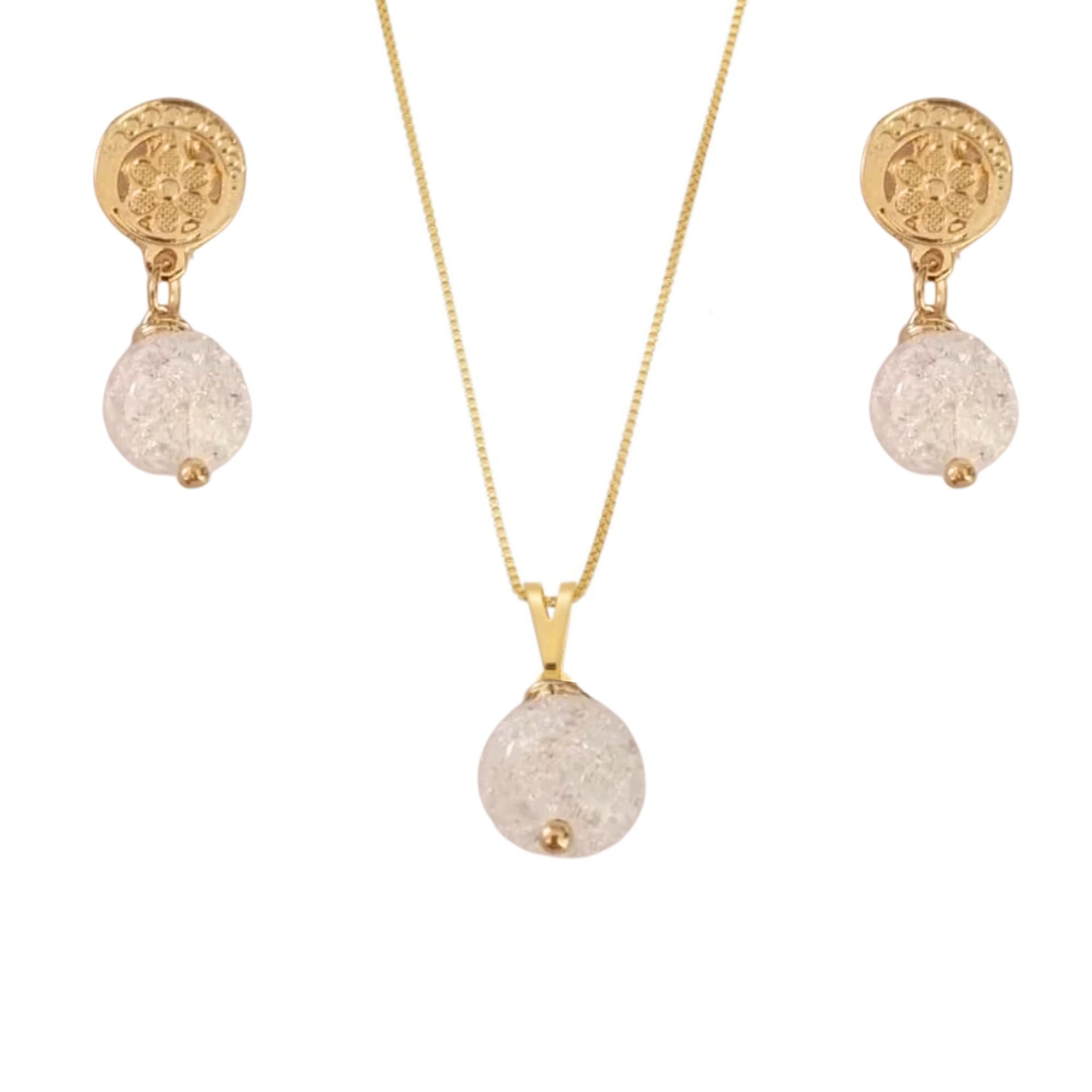 Conjunto de Cristal Branco - Banhado em Ouro 18k Dourado 1
