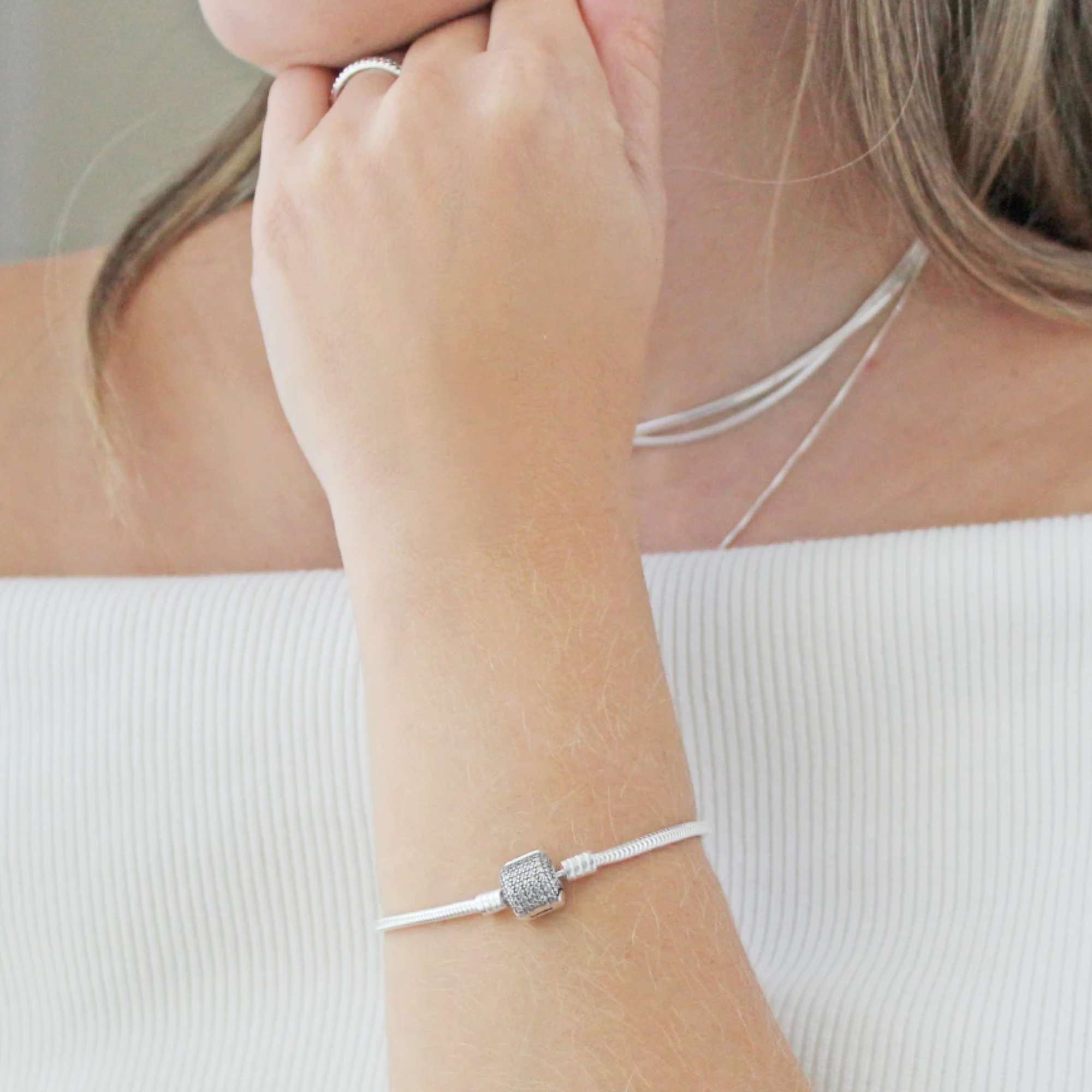 Pulseira para Berloques com Zircônias em Prata 925 Prata 3