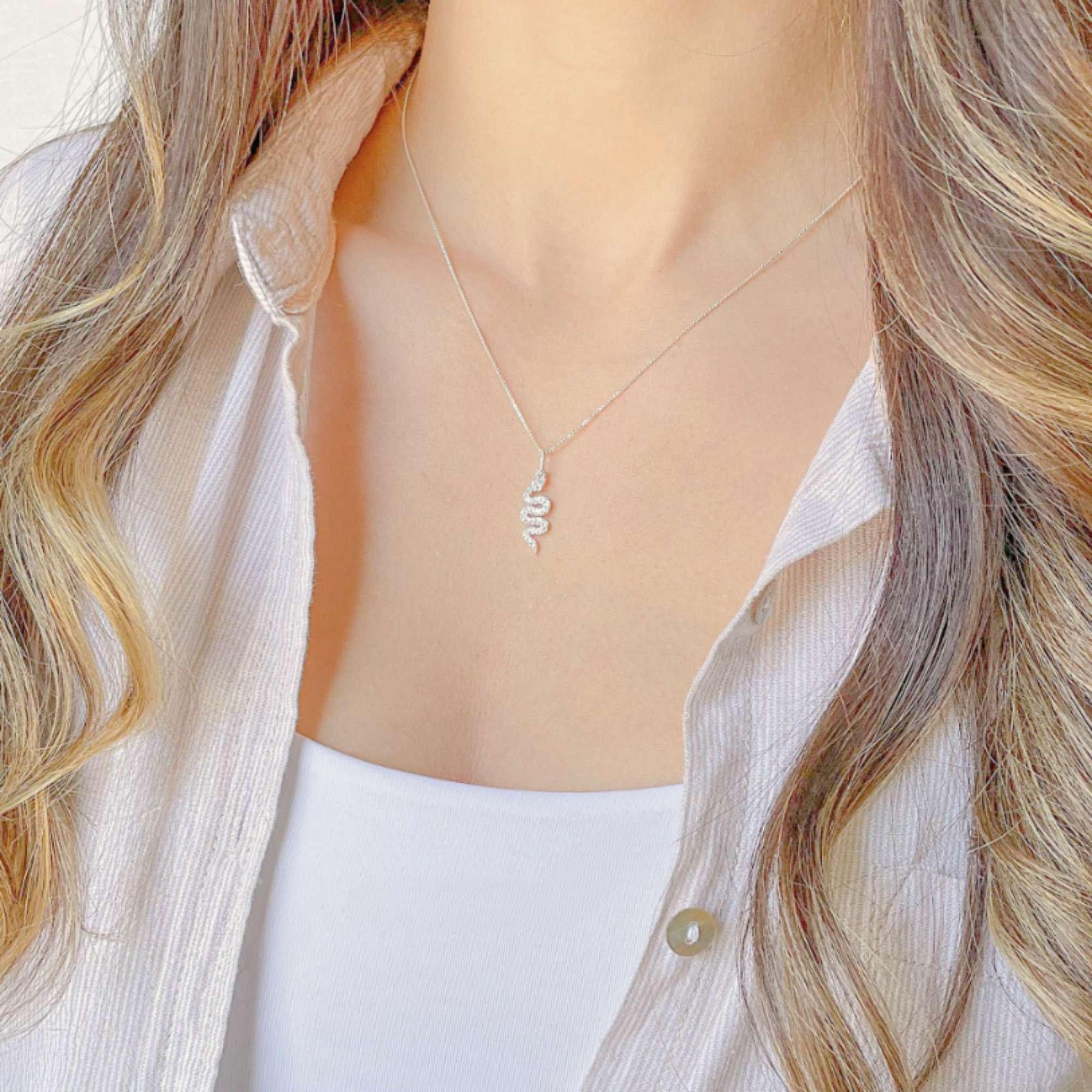 Colar Feminino Cobra com Zircônia em Prata 925 Prata 2