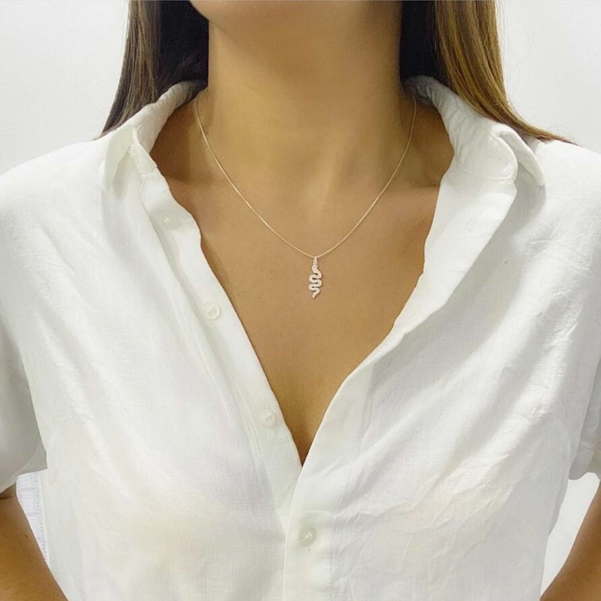 Colar Feminino Cobra com Zircônia em Prata 925 Prata 3