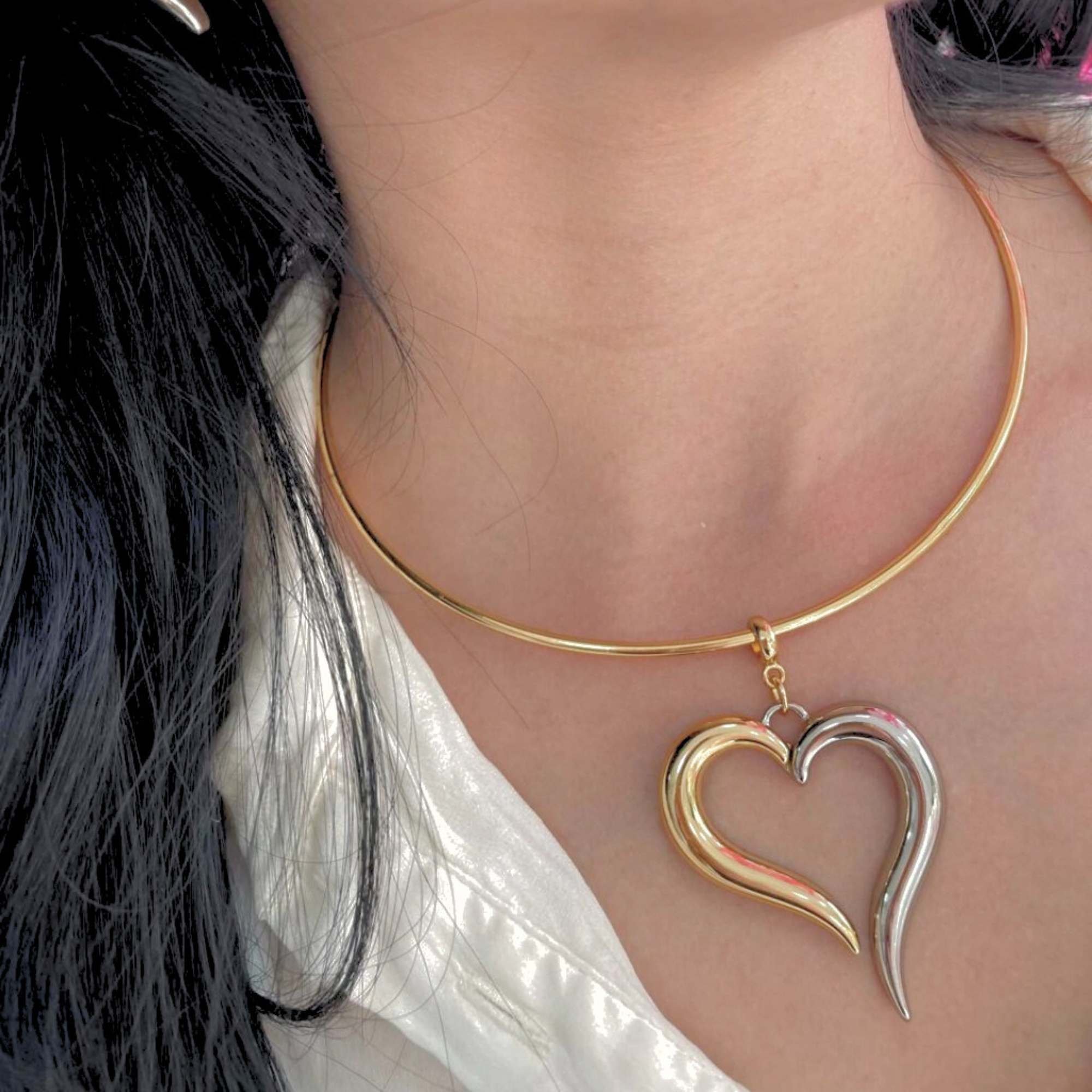 Colar Gargantilha Fio Coração Duo - Banhado em Ouro 18k Dourado 2