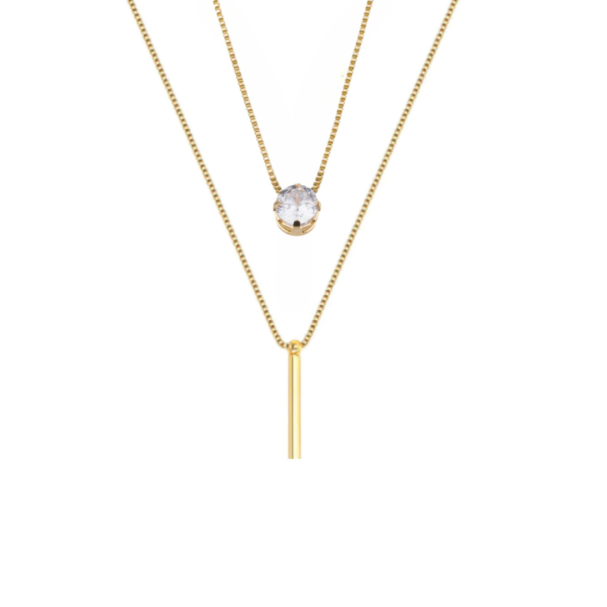 Colar Duplo Ponto de Luz e Bastão - Banhado em Ouro 18k Dourado 1