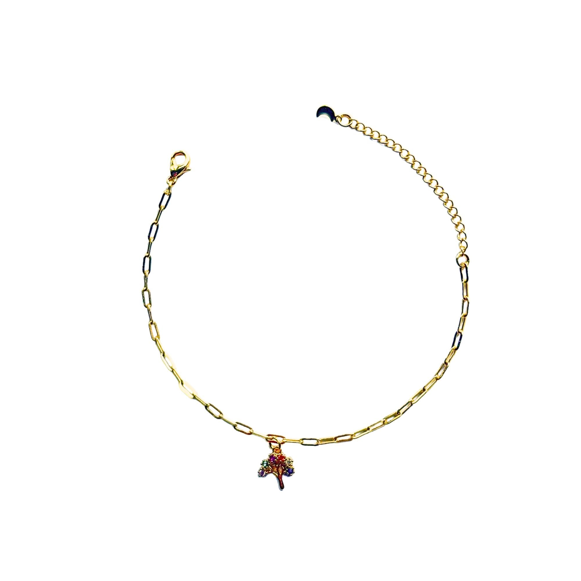 Pulseira Pingente Árvore com Zircônias - Banhado em Ouro 18k