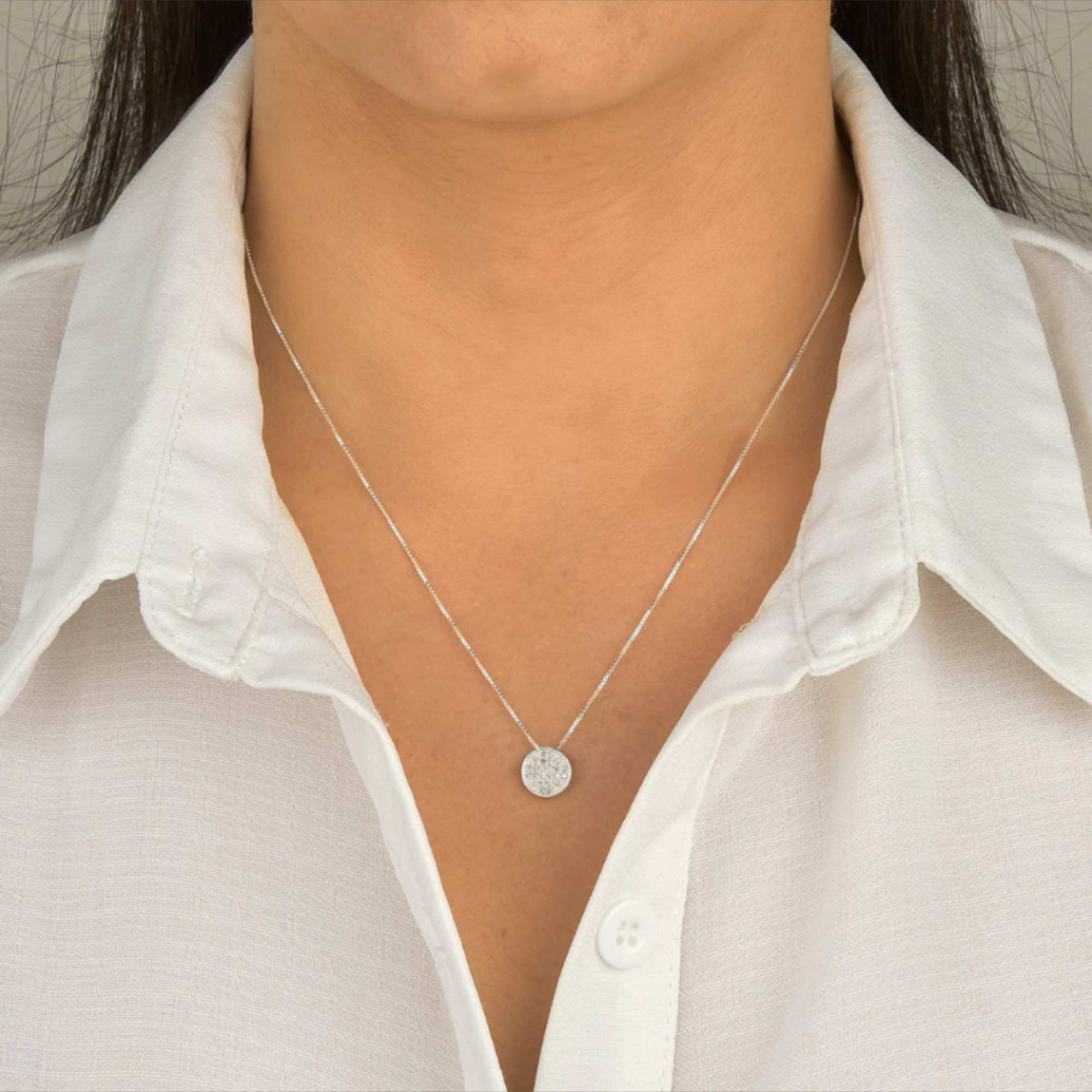 Colar Feminino Pingente redondo Zircônia em Prata 925 Prata 2