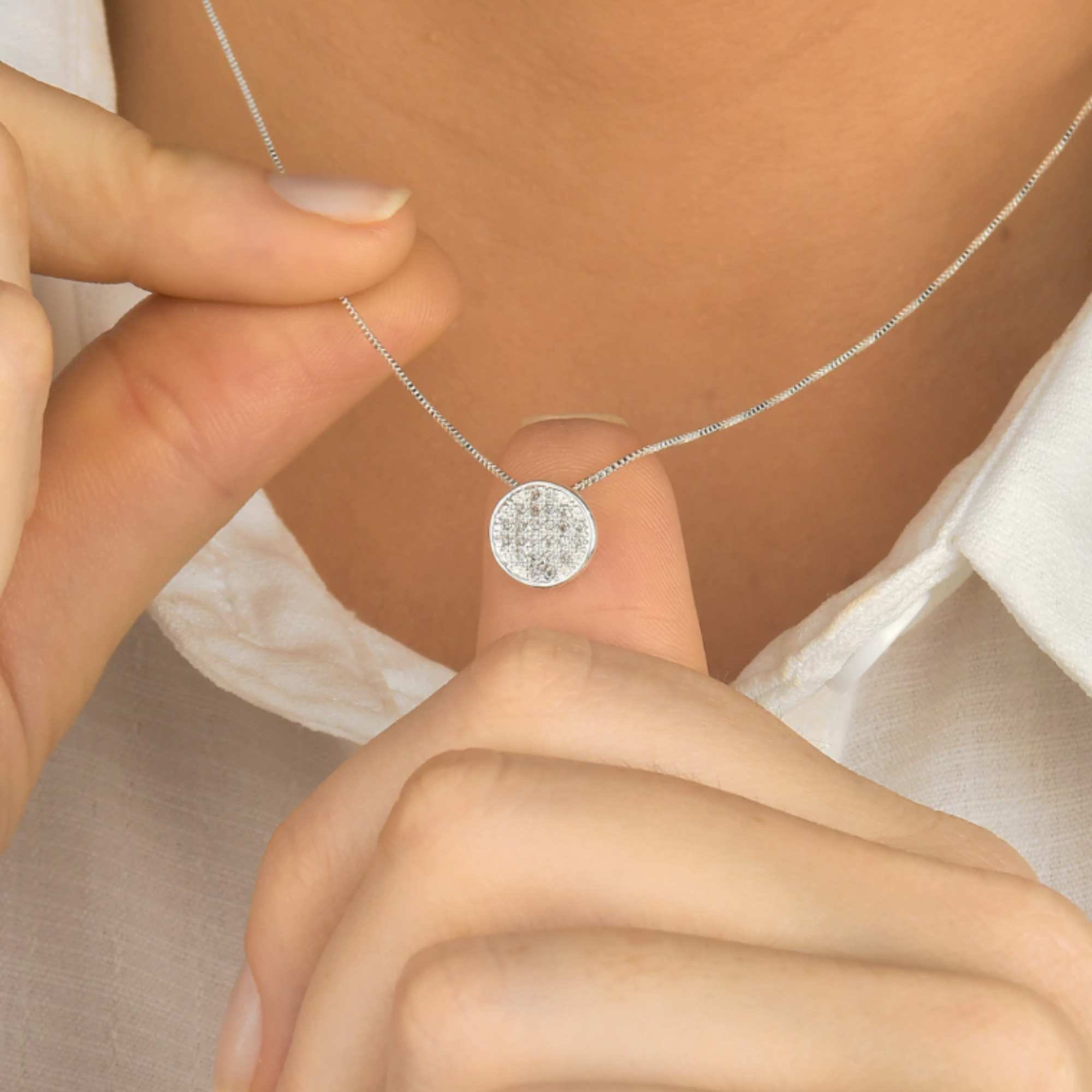 Colar Feminino Pingente redondo Zircônia em Prata 925 Prata 3