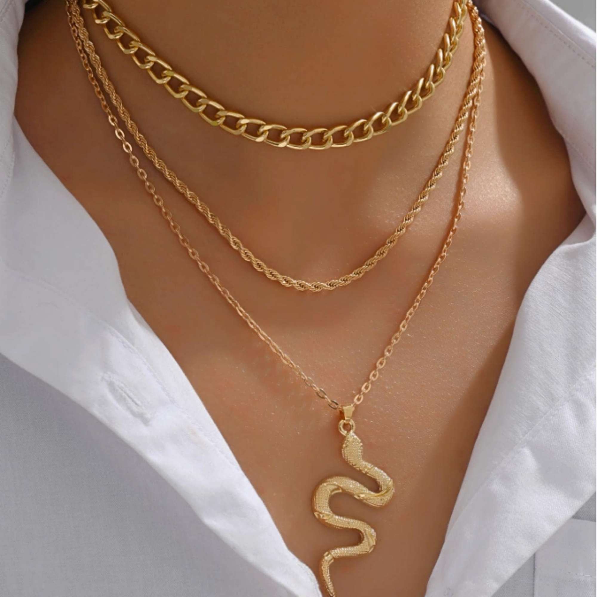 Colar Triplo Cobra - Banhado em Ouro 18k Dourado 2