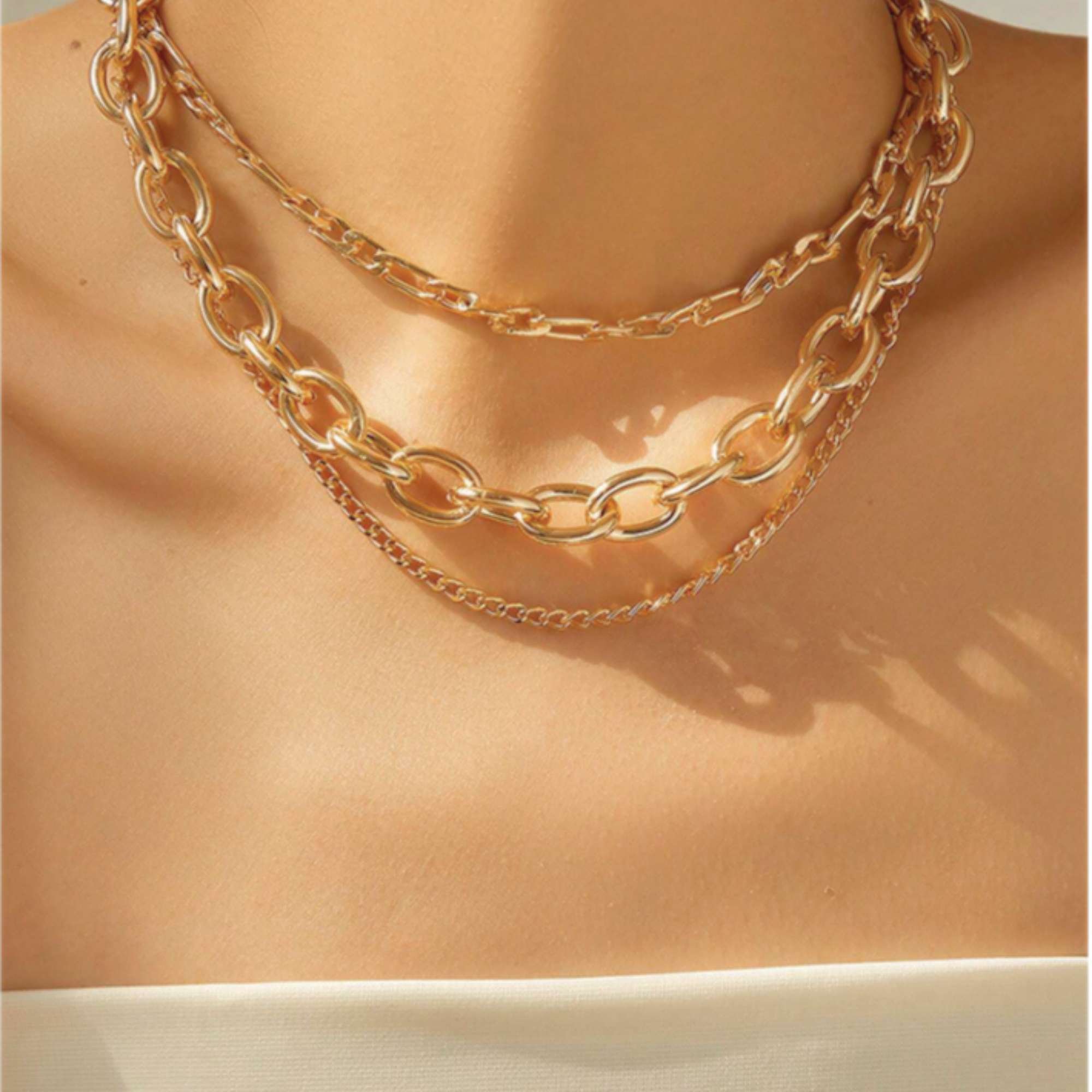Colar Triplo Correntaria - Banhado em Ouro 18k Dourado 2