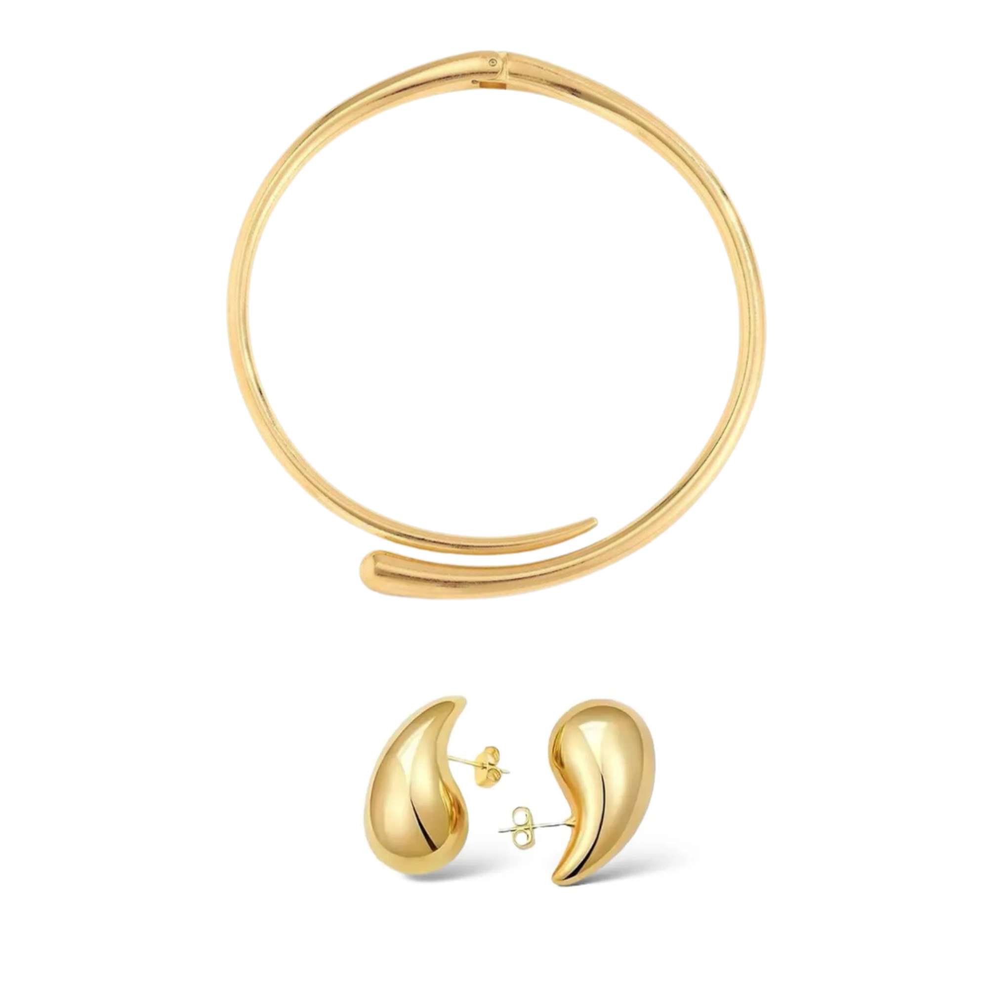 Conjunto Gargantilha e Brinco - Banhado em Ouro 18k