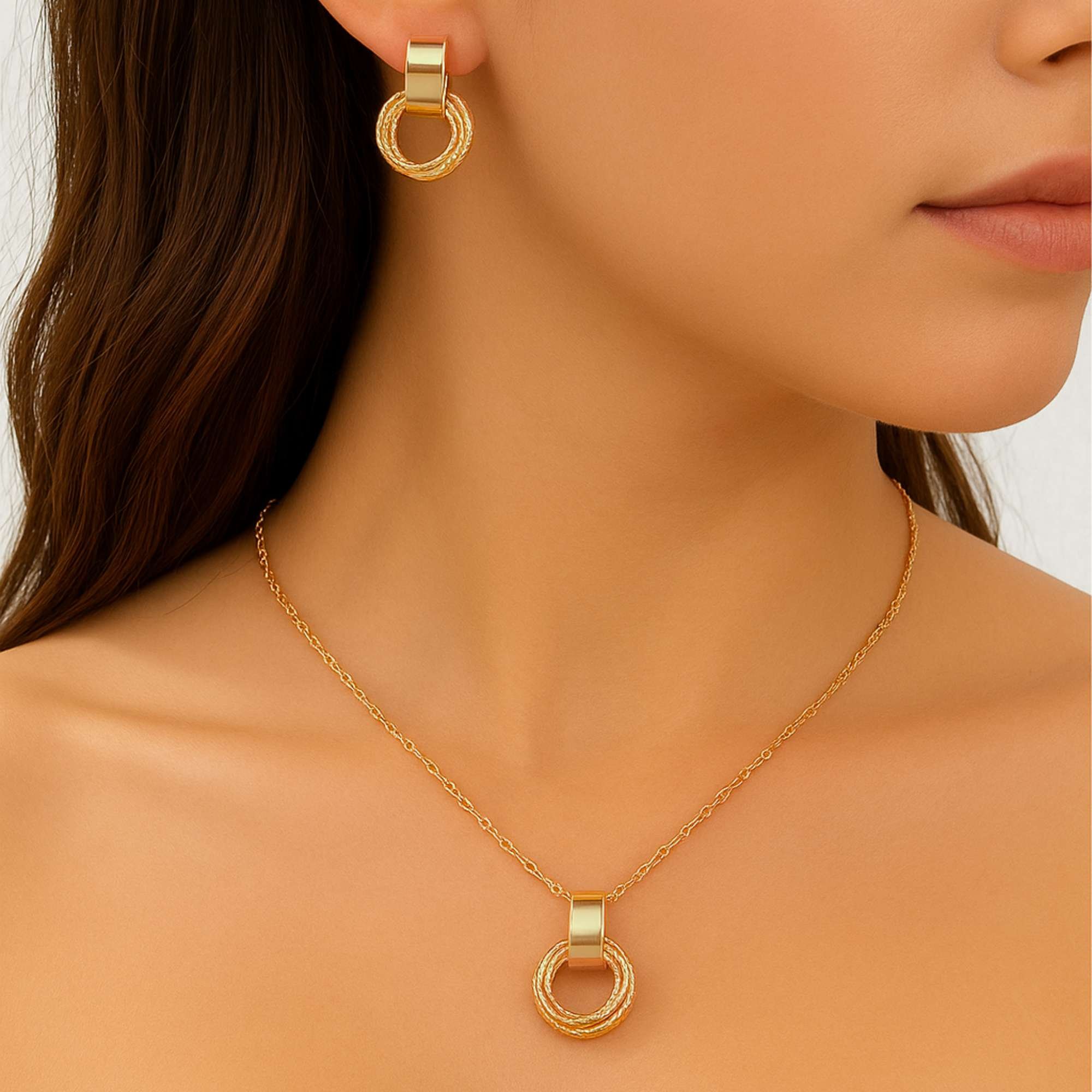 Conjunto  Elos Diamantados - Banhado em ouro 18k Dourado 2