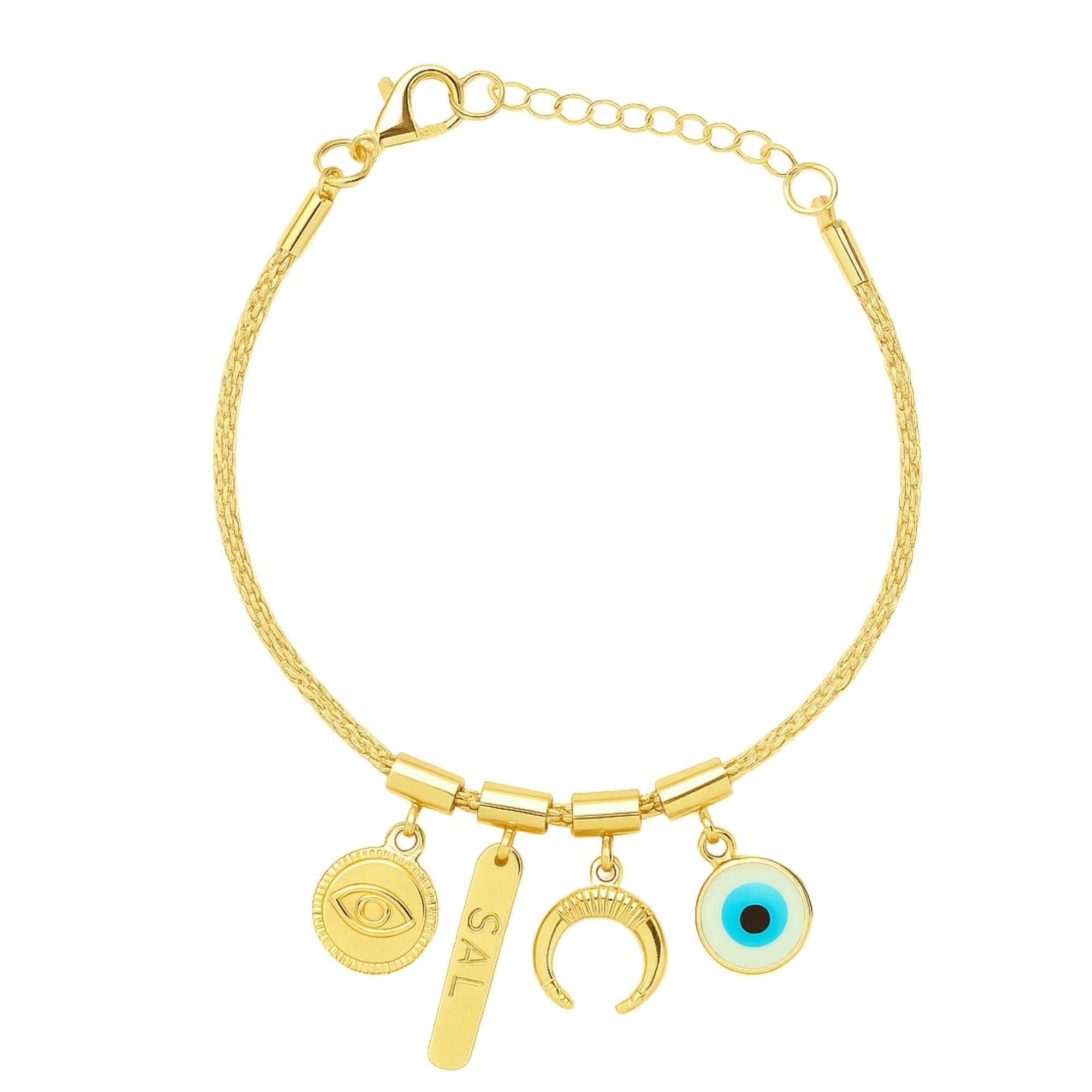 Pulseira Pingentes Olho Grego - Banhado em Prata 925