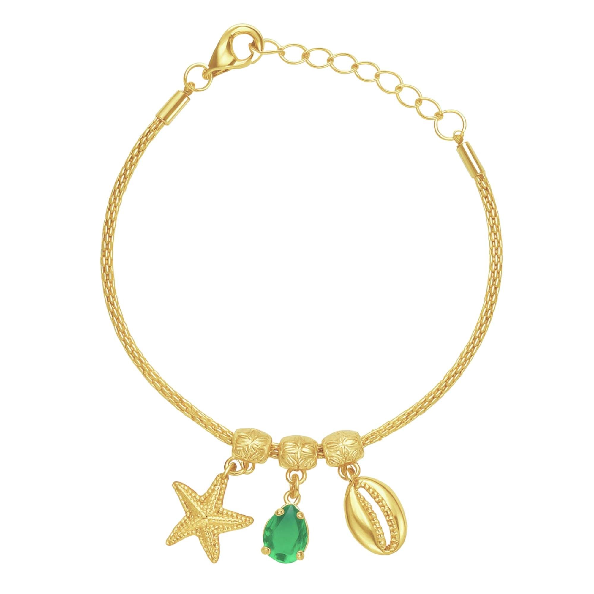 Pulseira Pingentes Búzio - Banhado em Prata 925