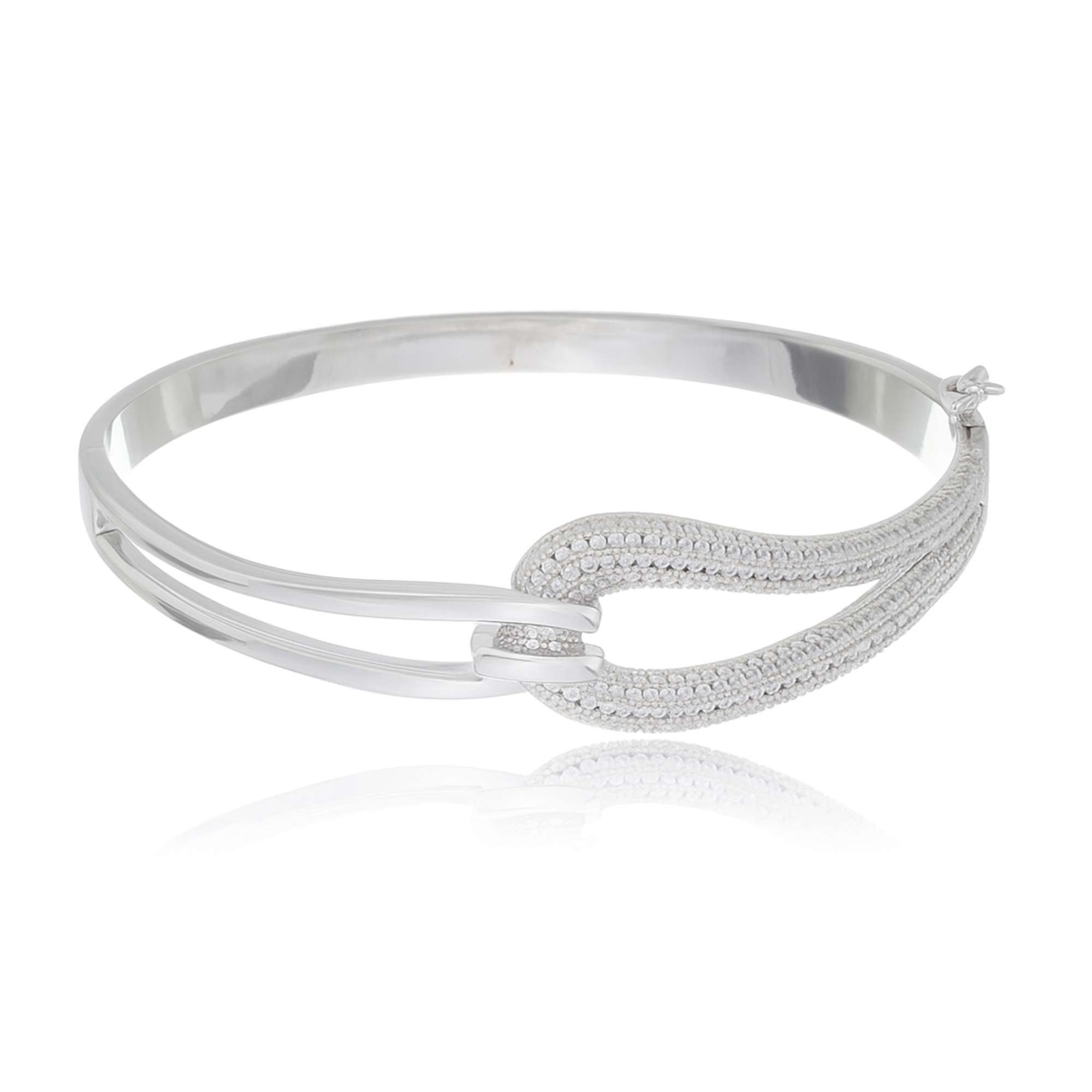 Bracelete Entrelaçado Lateral Zircônias -  Ródio Branco Prata 1