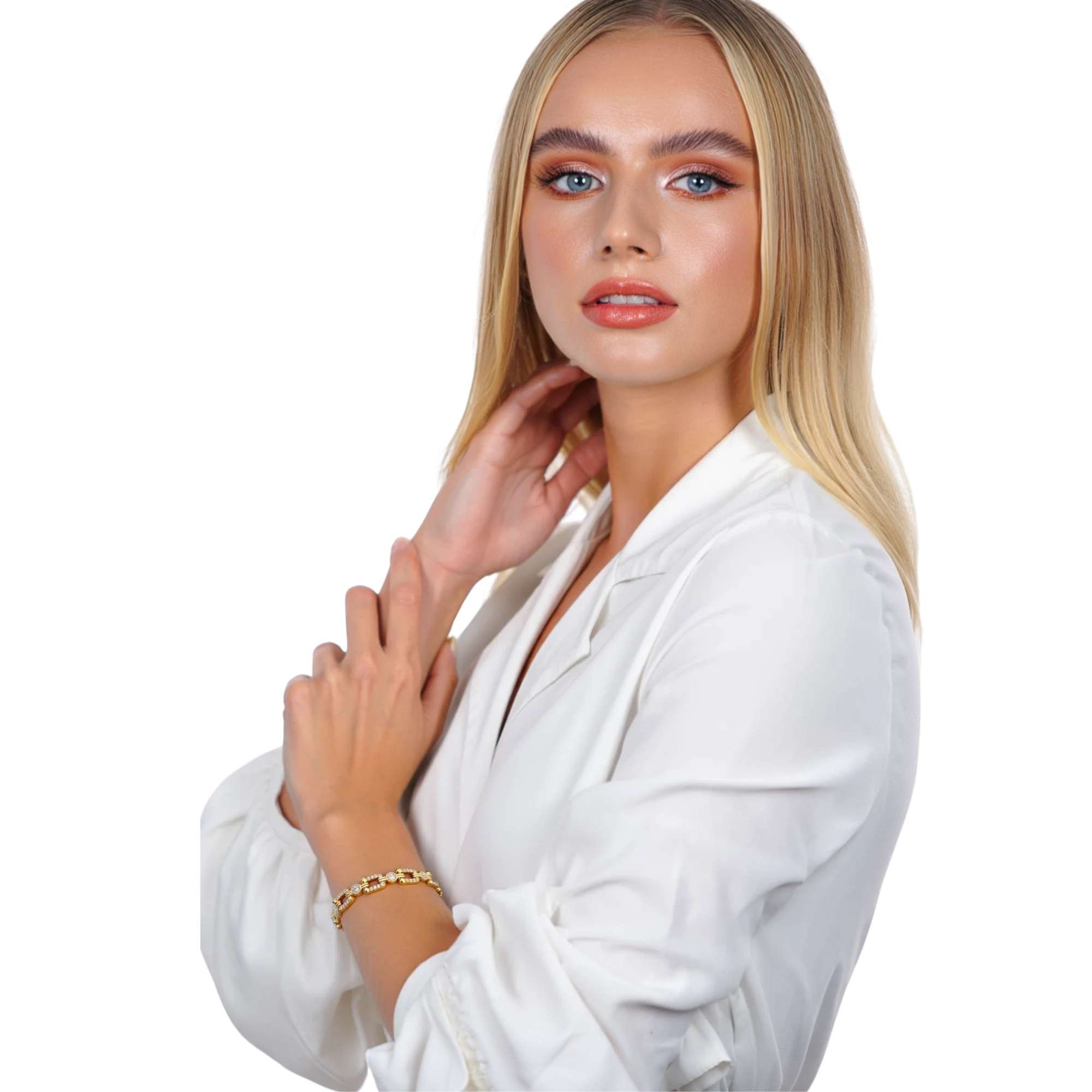 Bracelete Inspiração Elos Cravejados -  Banhado em Ouro 18k Dourado 2