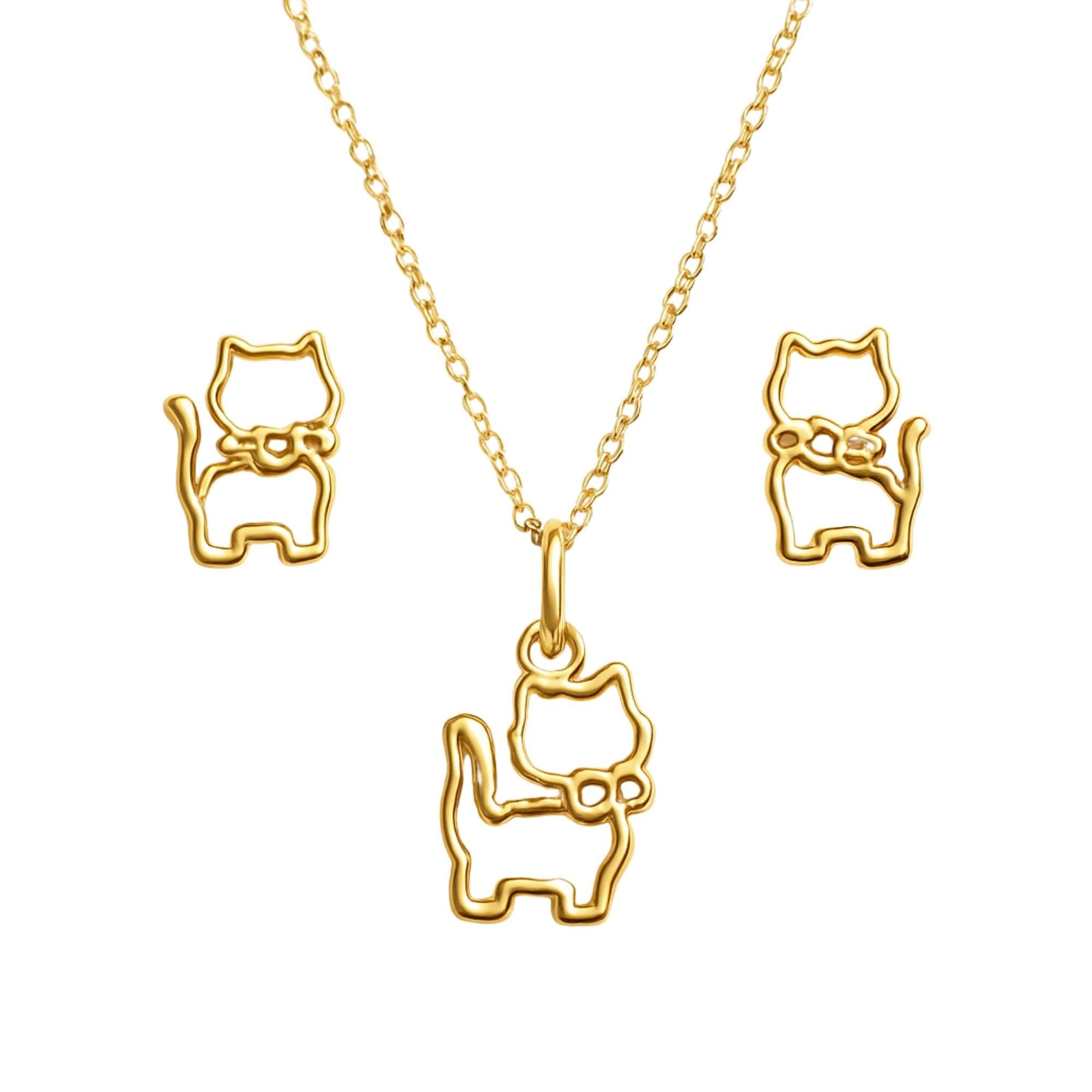 Conjunto Infantil Gatinho - Banhado em ouro 18k