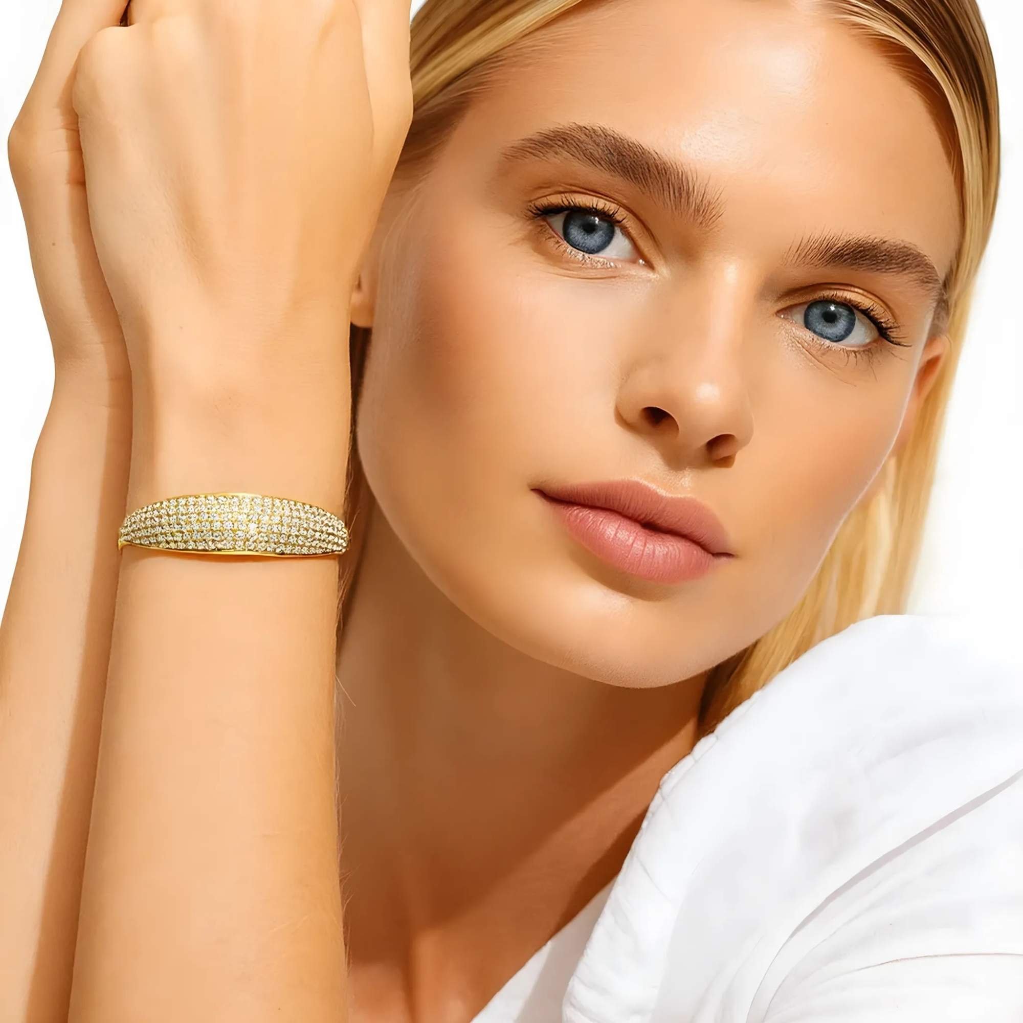 Bracelete Amendoado com Zircônias -  Banhado em Ouro 18k Ouro 18K 2