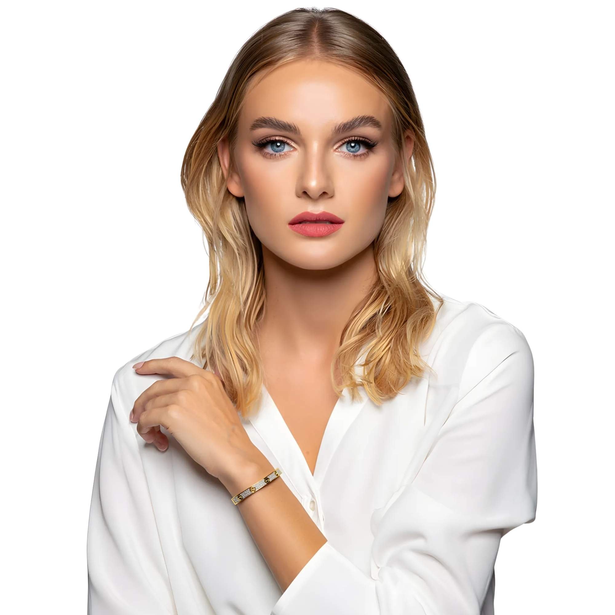 Bracelete Inspiração C com Zircônias -  Banhado em Ouro 18k Ouro 18K 2