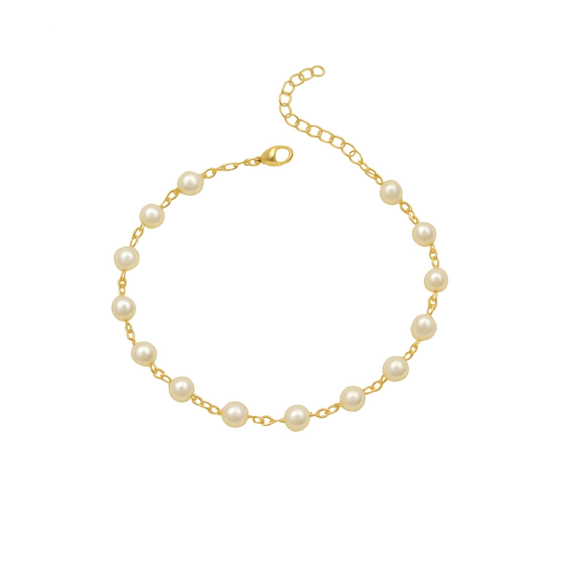 Pulseira Pérolas Brancas  - Banhada em Ouro 18k