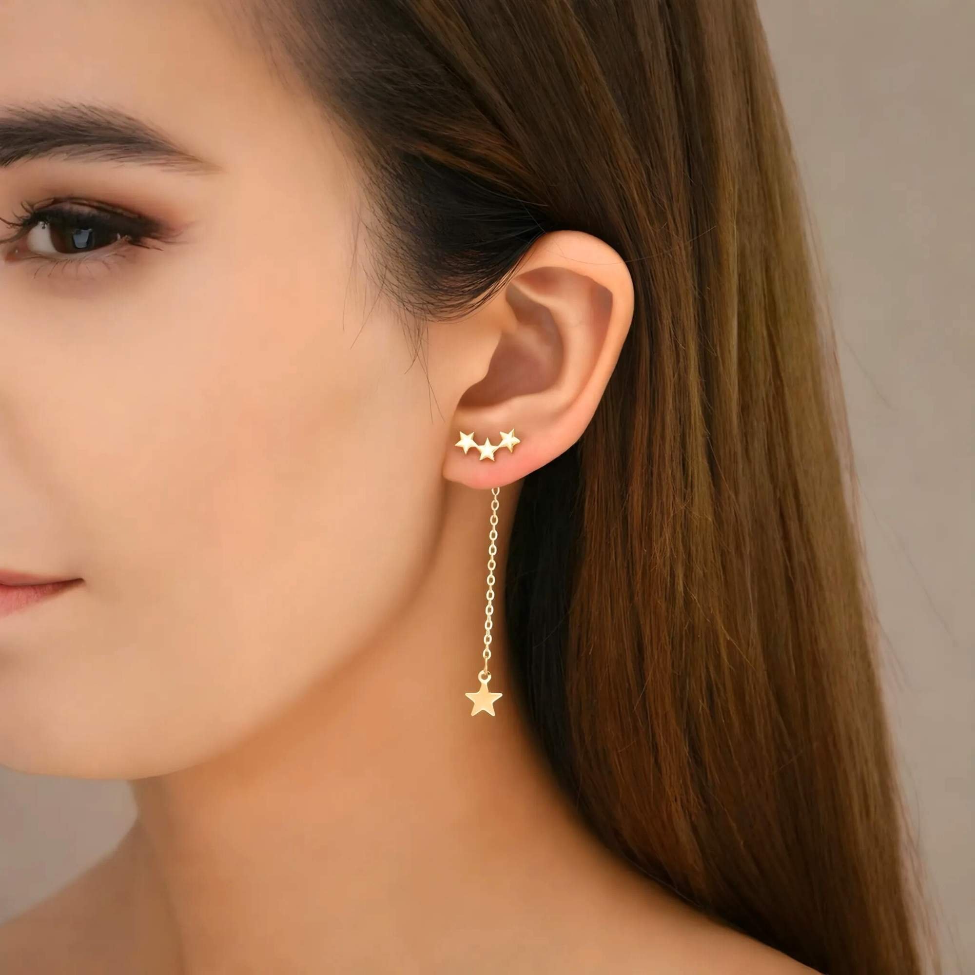 Brinco Ear Cuff Estrelas - Banhada em Ouro 18k Dourado 2
