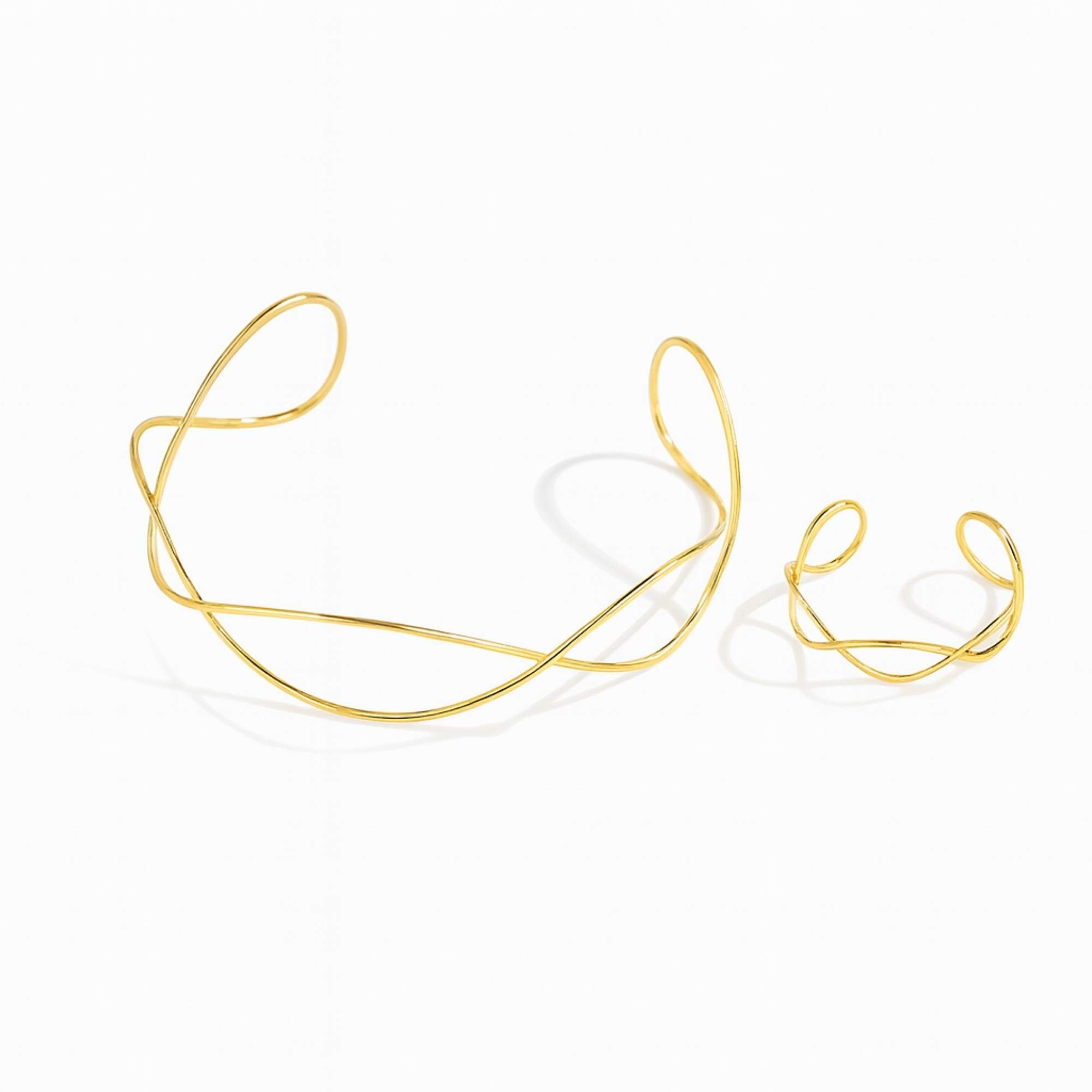 Conjunto Orgânico Colar e Pulseira - Banhado em ouro 18k