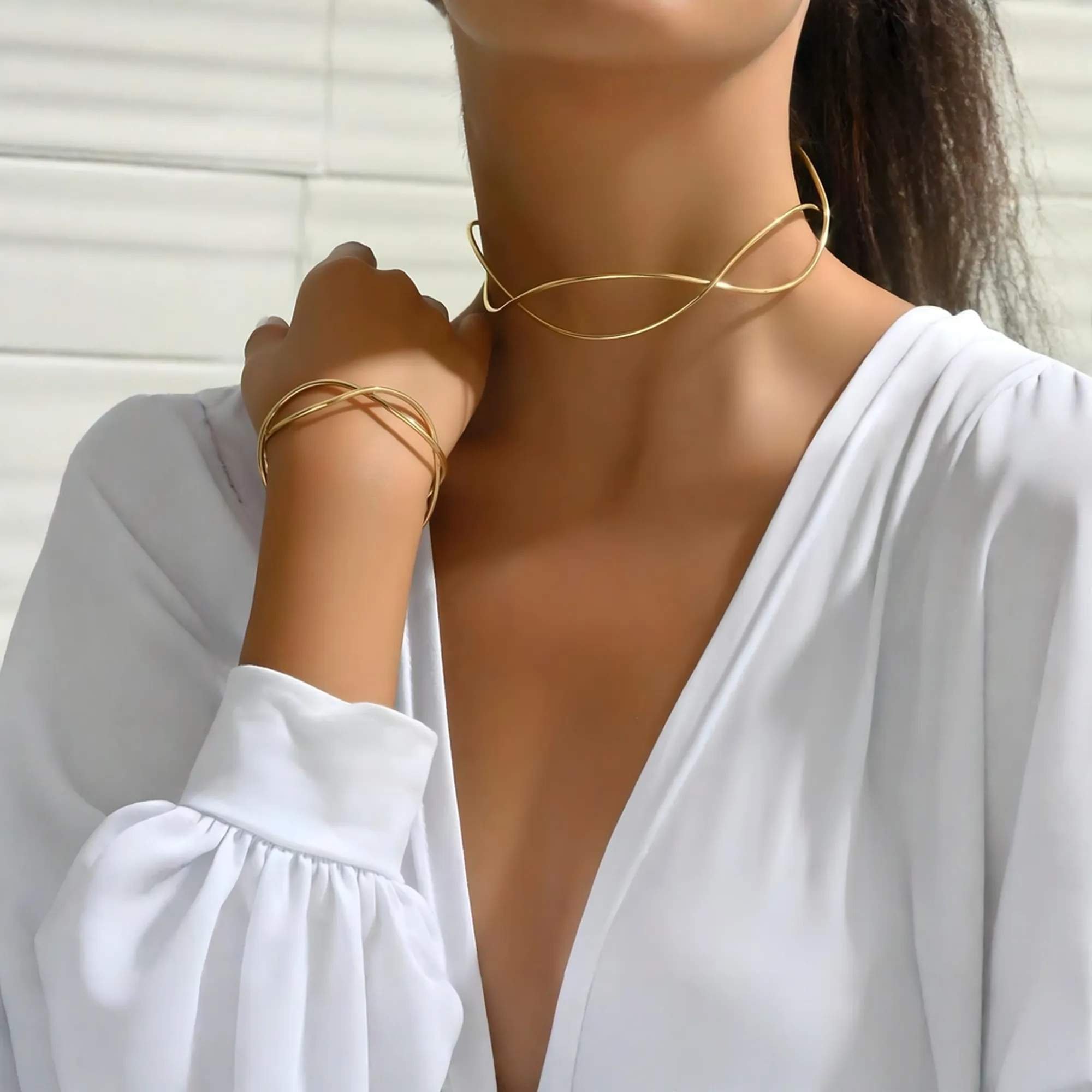 Conjunto Orgânico Colar e Pulseira - Banhado em ouro 18k Dourado 2