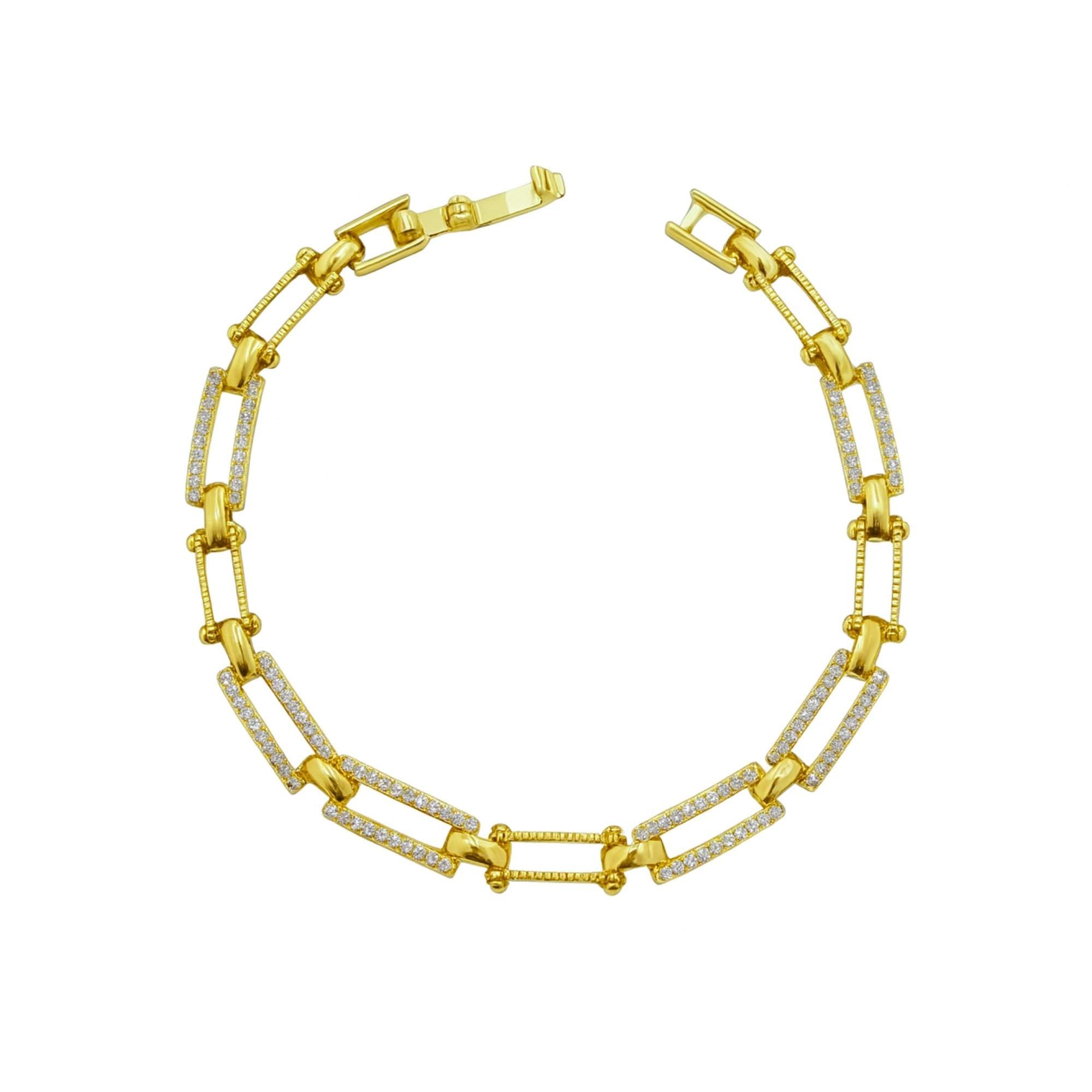 Pulseira Elos Cravejados Luxo - Banhado em Ouro 18k