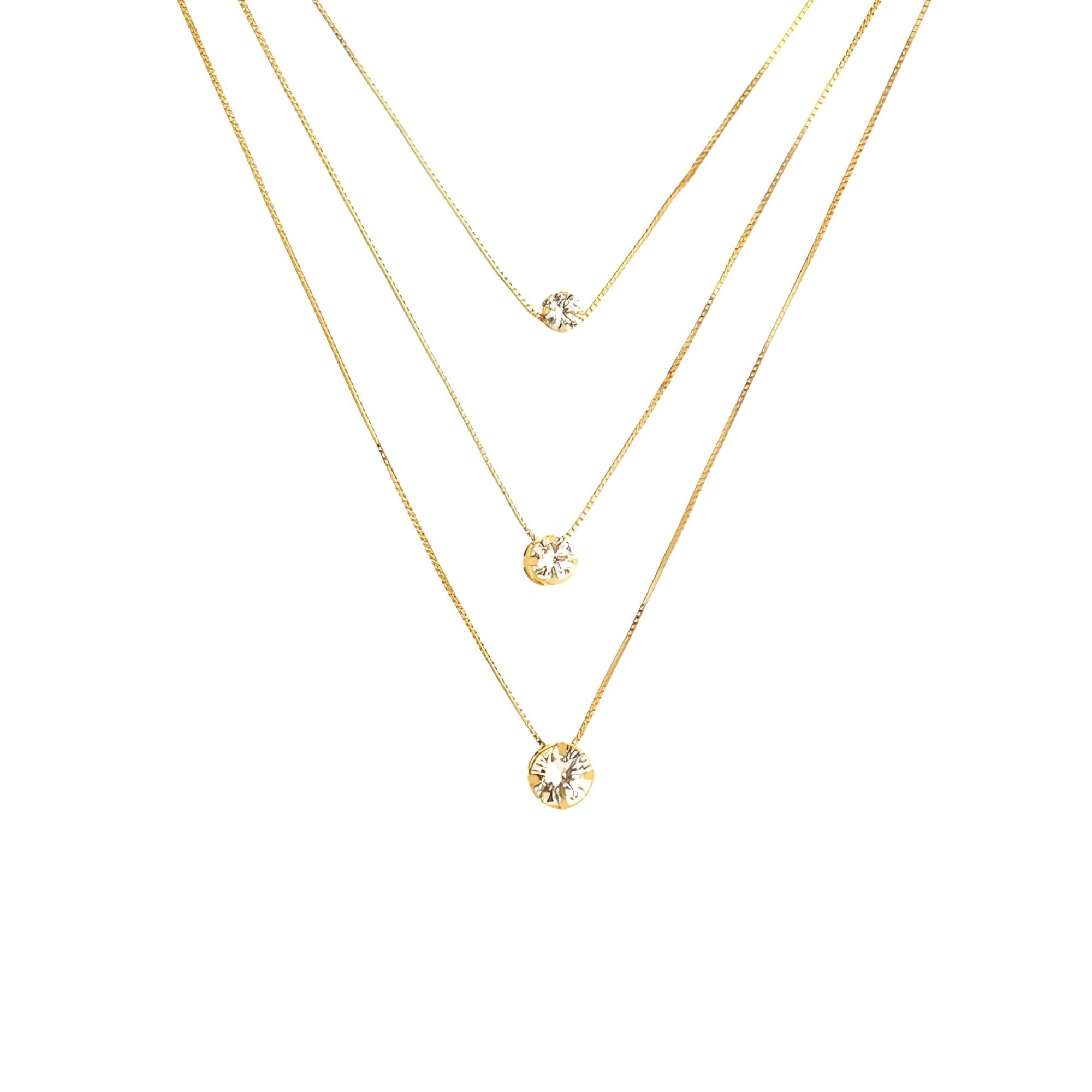 Colar Triplo Ponto de Luz - Banhado em Ouro 18k