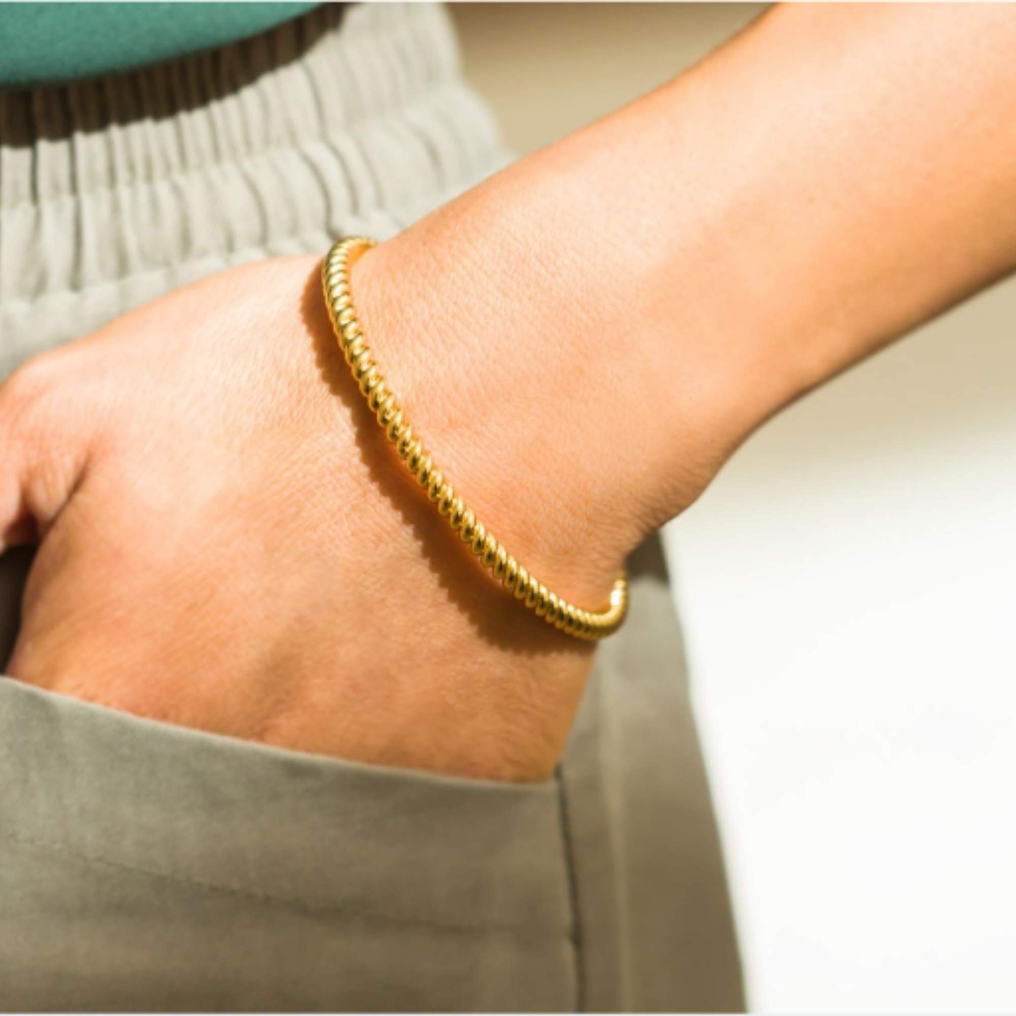 Bracelete Efeito Corda -  Banhado em Ouro 18k Dourado 2