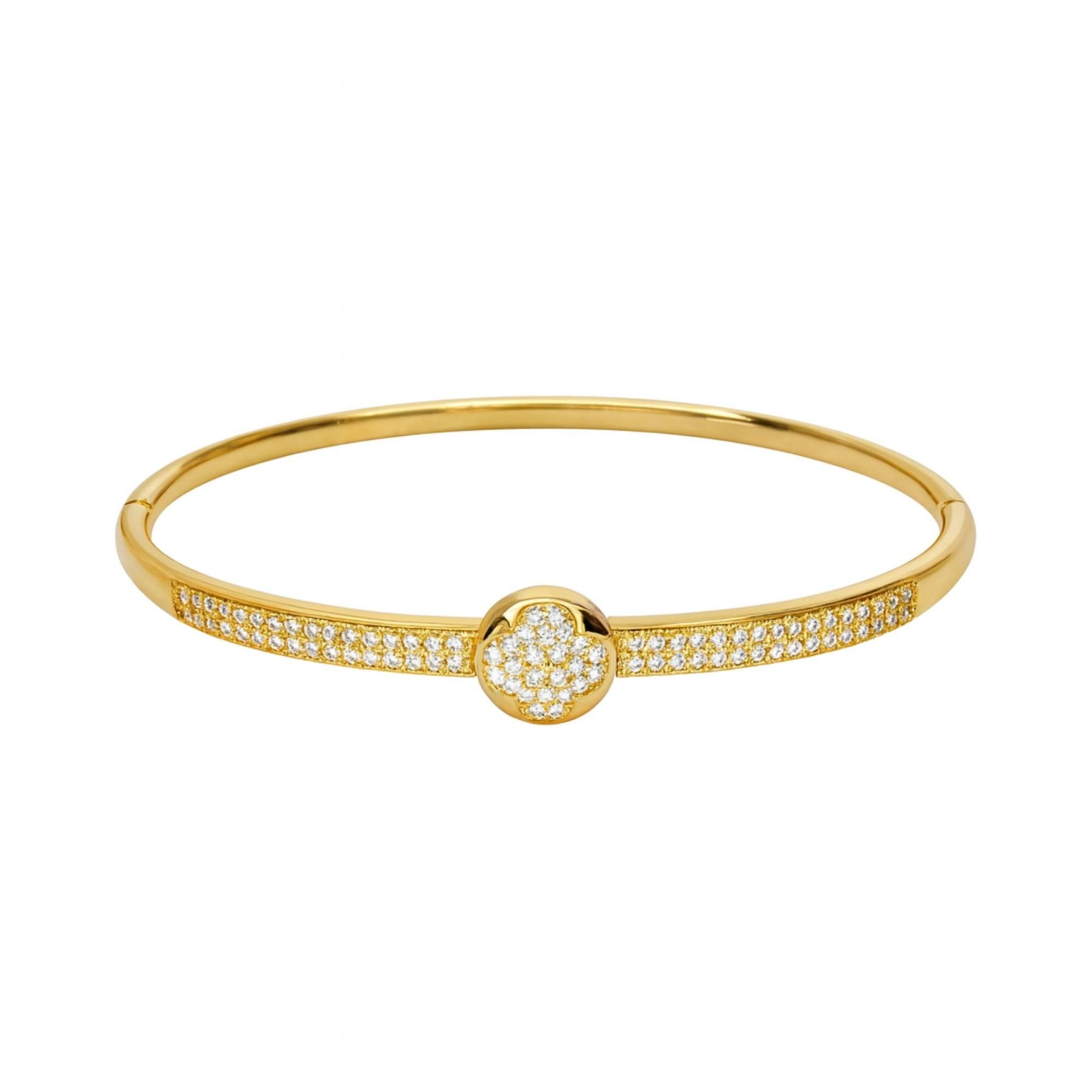 Bracelete Trevo Redondo com Zircônias - Banhado em Ouro 18k Dourado 1