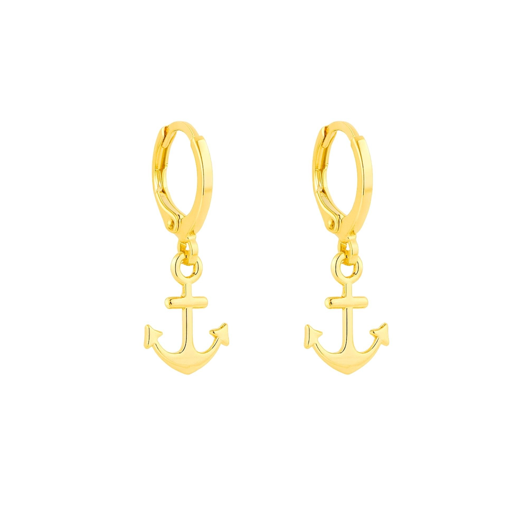 Brinco Infantil Argolinha Âncora - Banhado a Ouro 18k