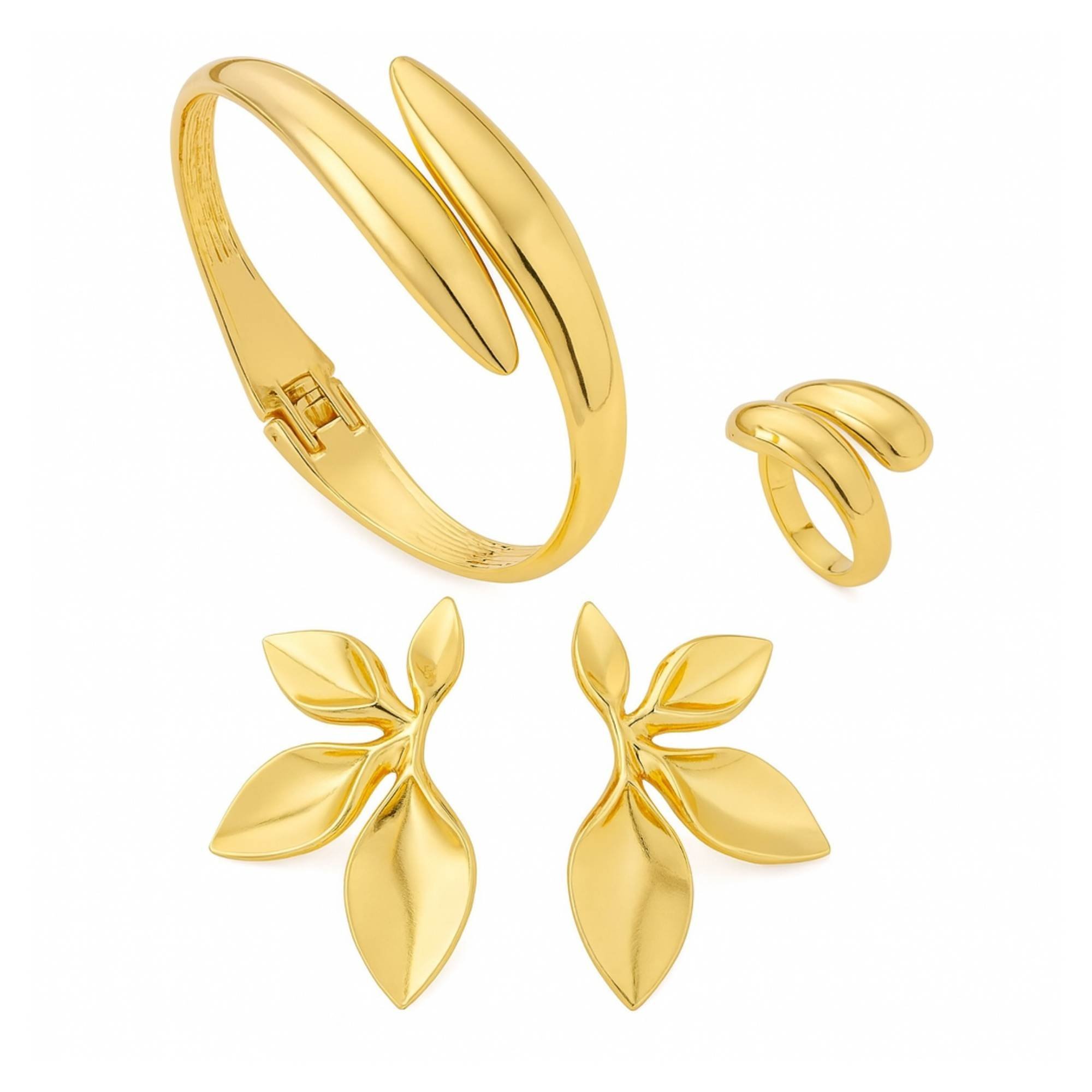 Conjunto Orgânico Dourado - Banhado em Ouro 18k