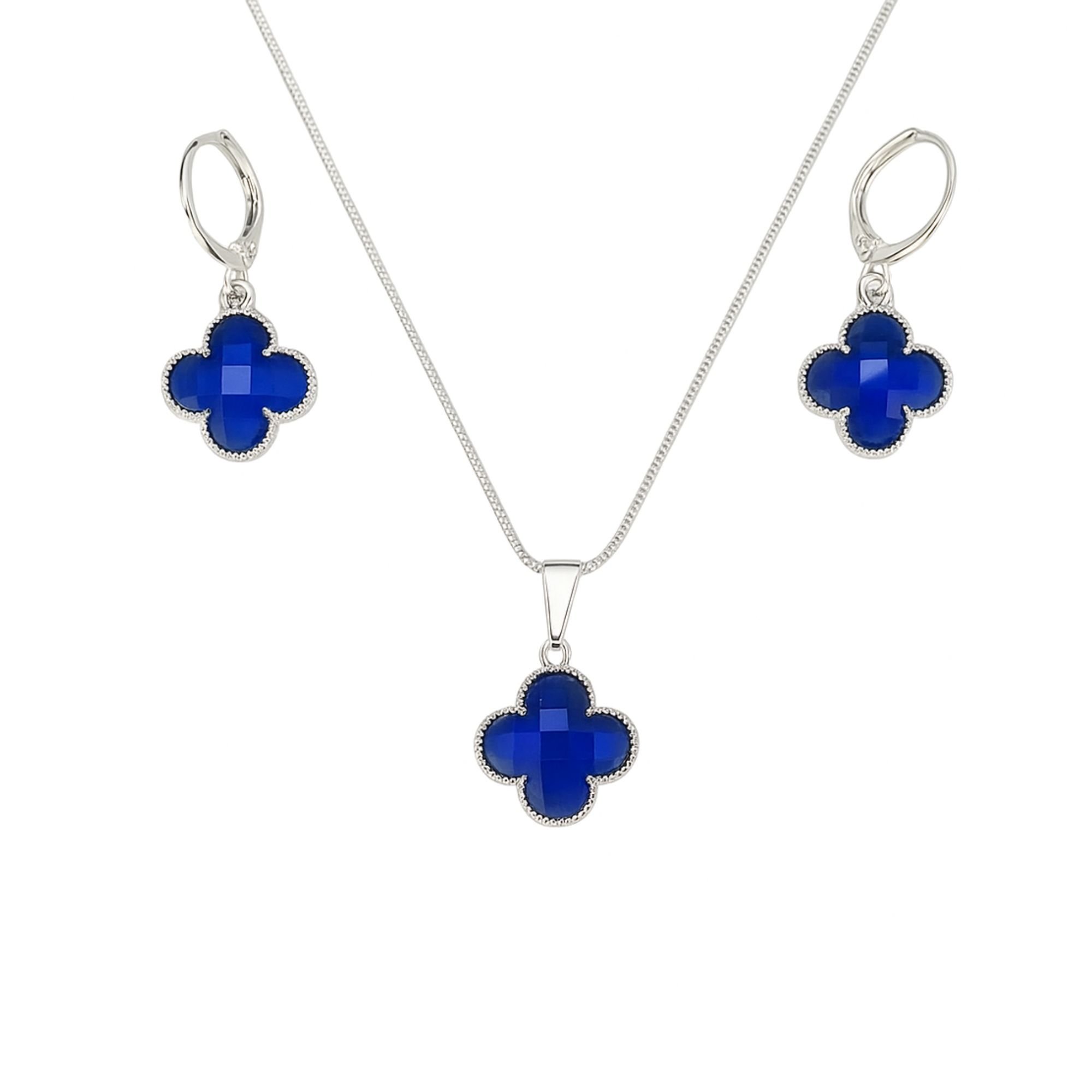 Conjunto Trevo Azul - Banhado em Prata 925