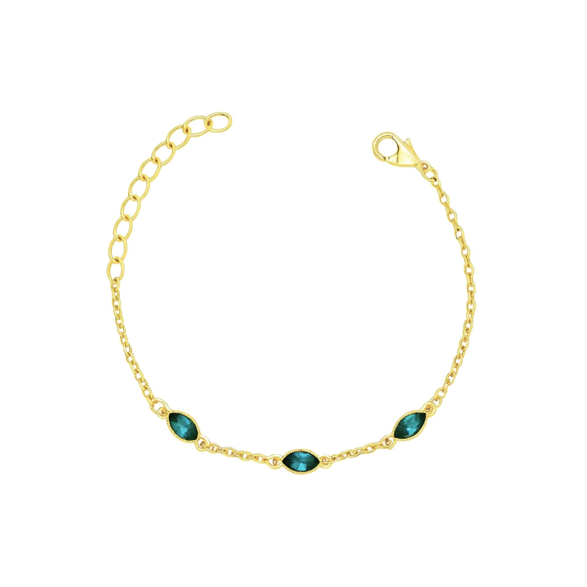 Pulseira Turmalina Verde Oval - Banhado em Ouro 18k