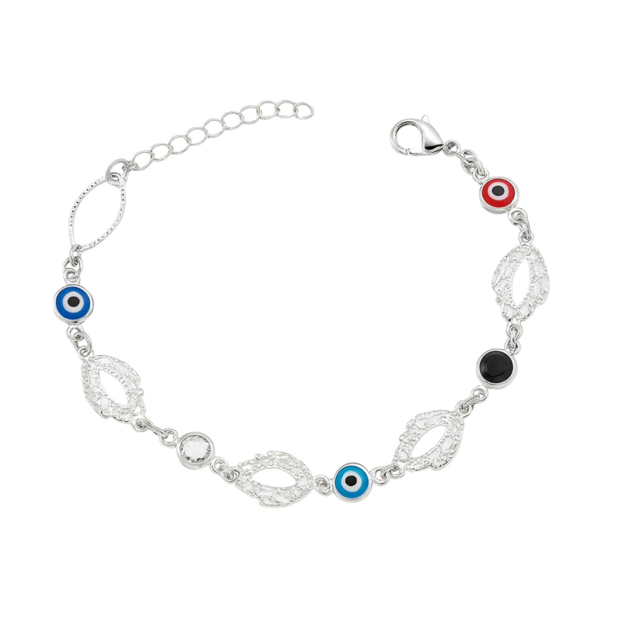 Pulseira Ponto de Luz e Olho Grego - Banhada em prata 925