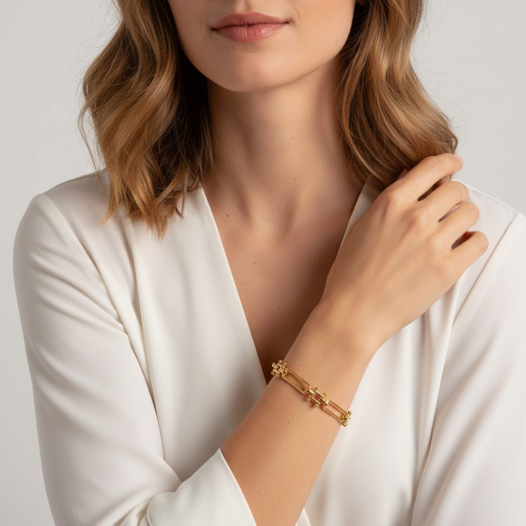 Pulseira Feminina Elos Retangulares - Banhado em Ouro 18k Dourado 2