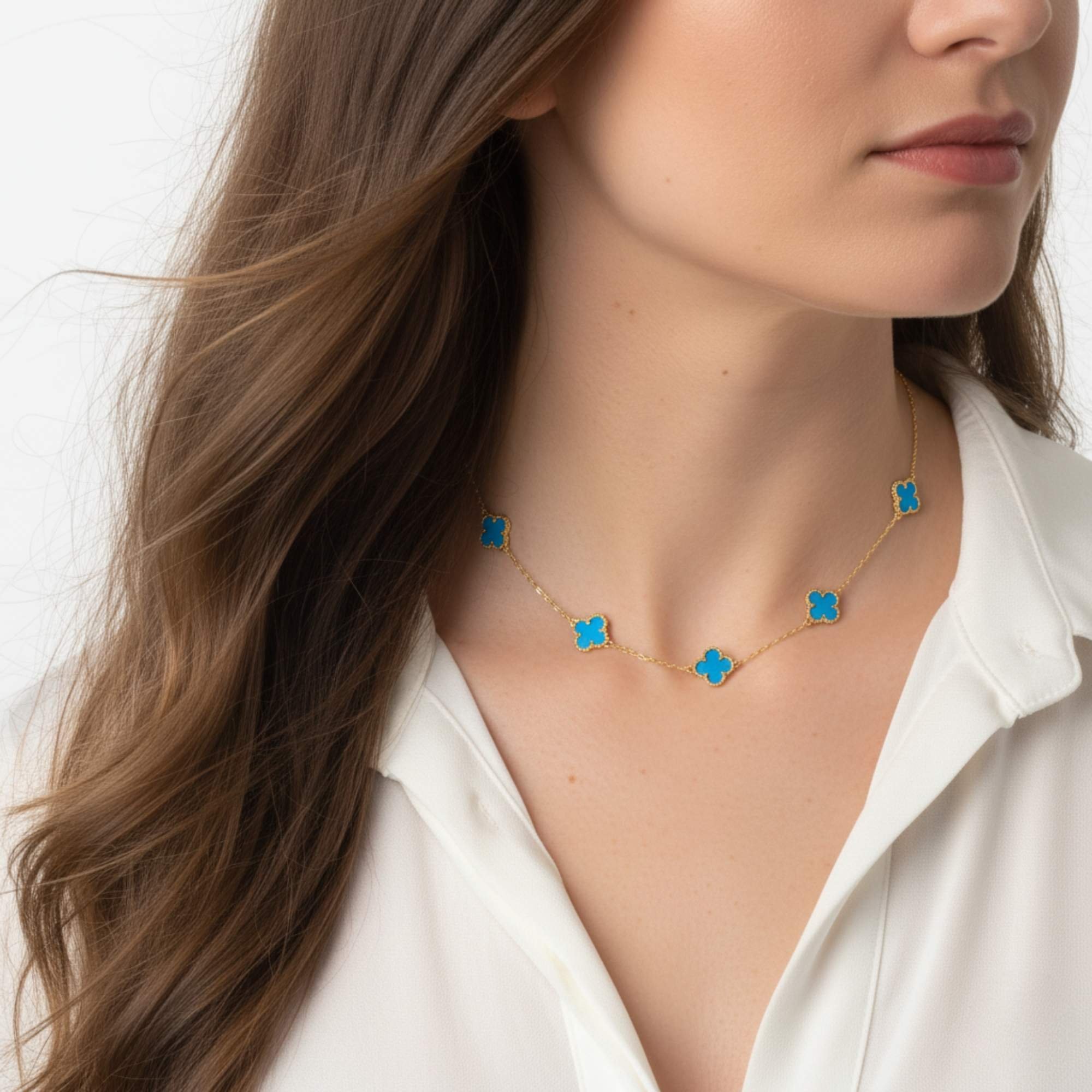 Colar Chocker Trevo Azul - Banhado em Ouro 18k Dourado 2