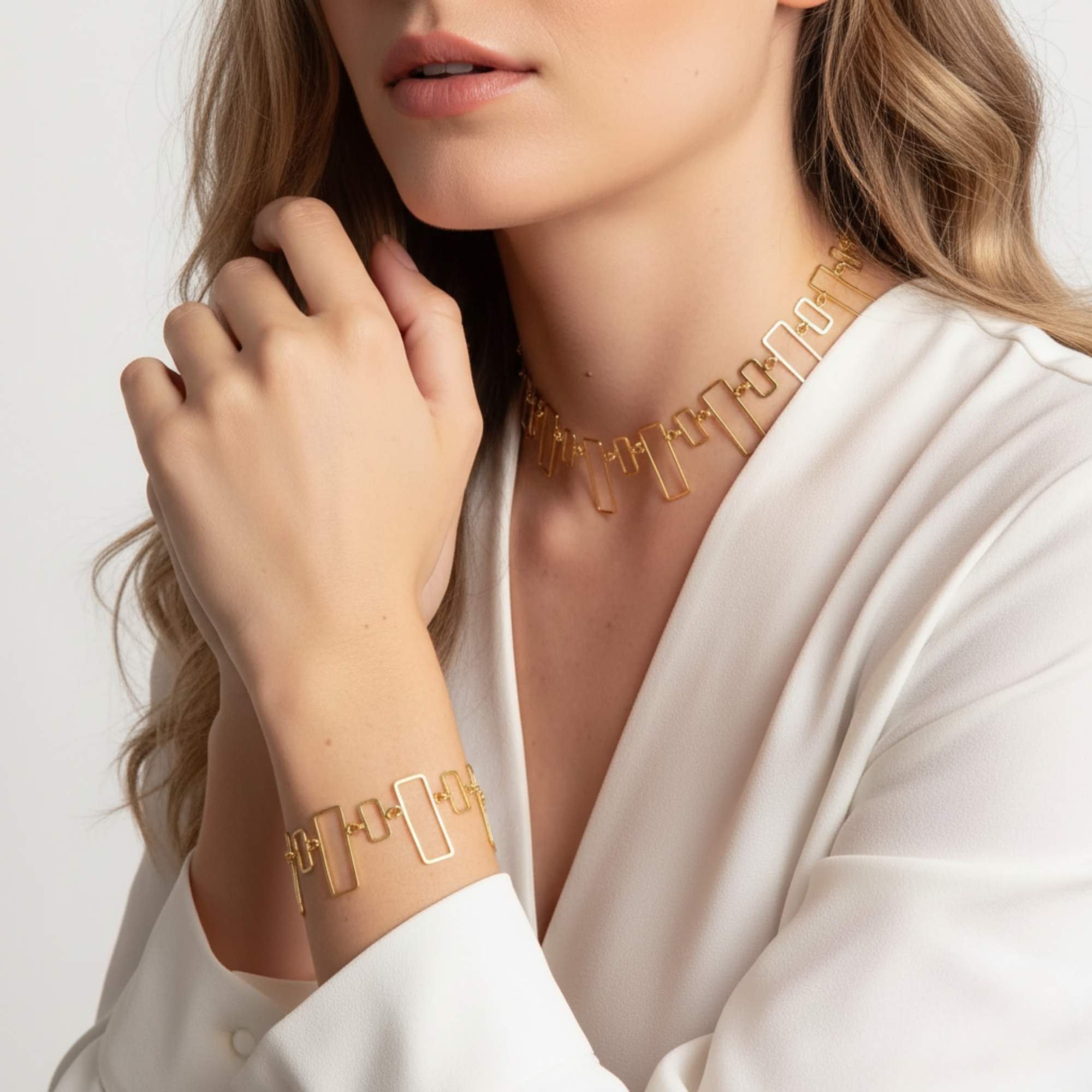 Pulseira Feminina Retângulos Vazados - Banhado em Ouro 18k Dourado 2