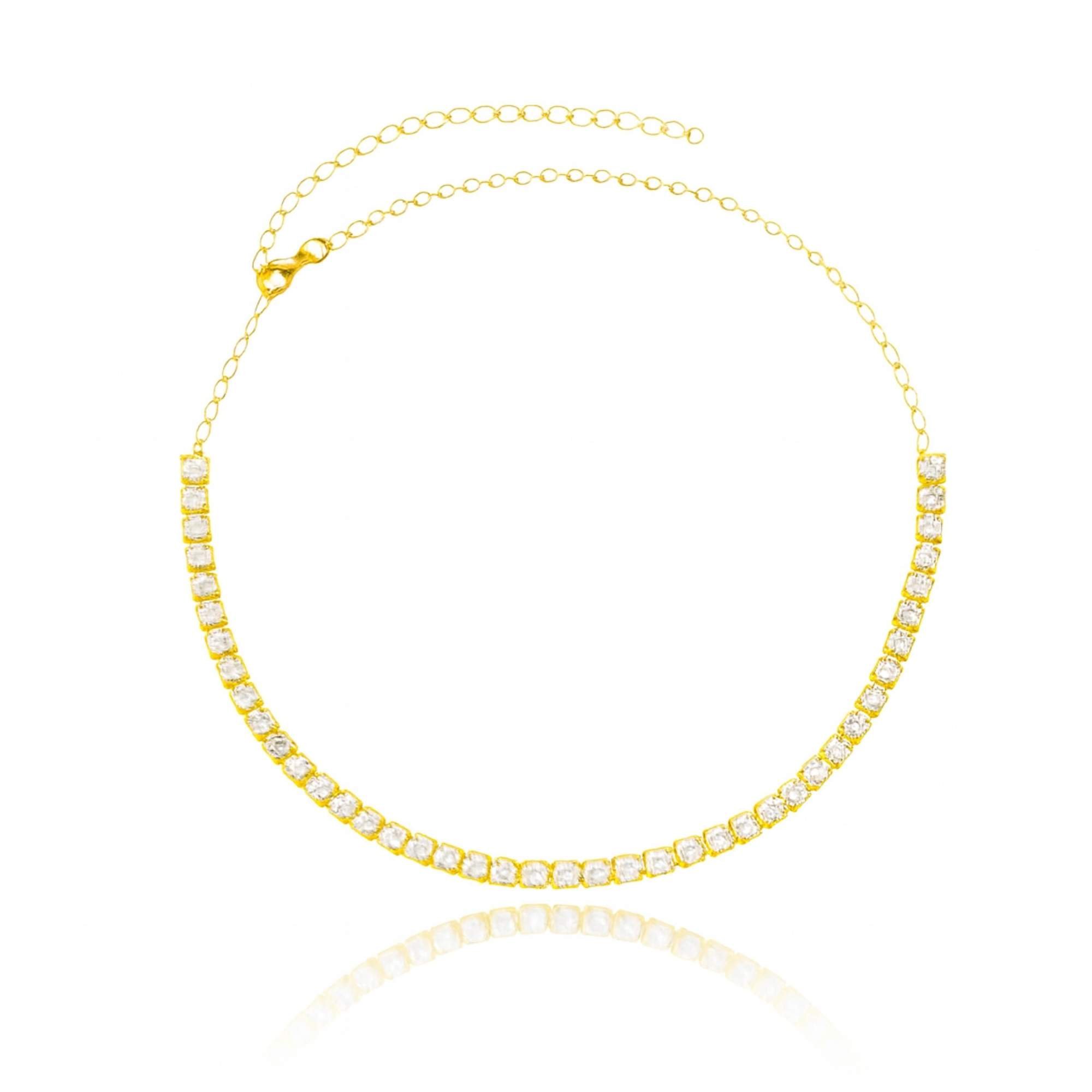 Colar Feminino Zircônias 3mm - Banhado em Ouro 18k