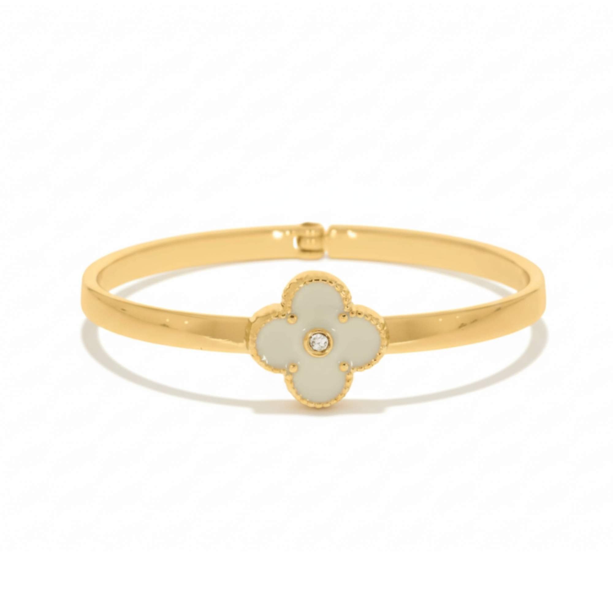 Bracelete Trevo Branco-  Banhado em Ouro 18k