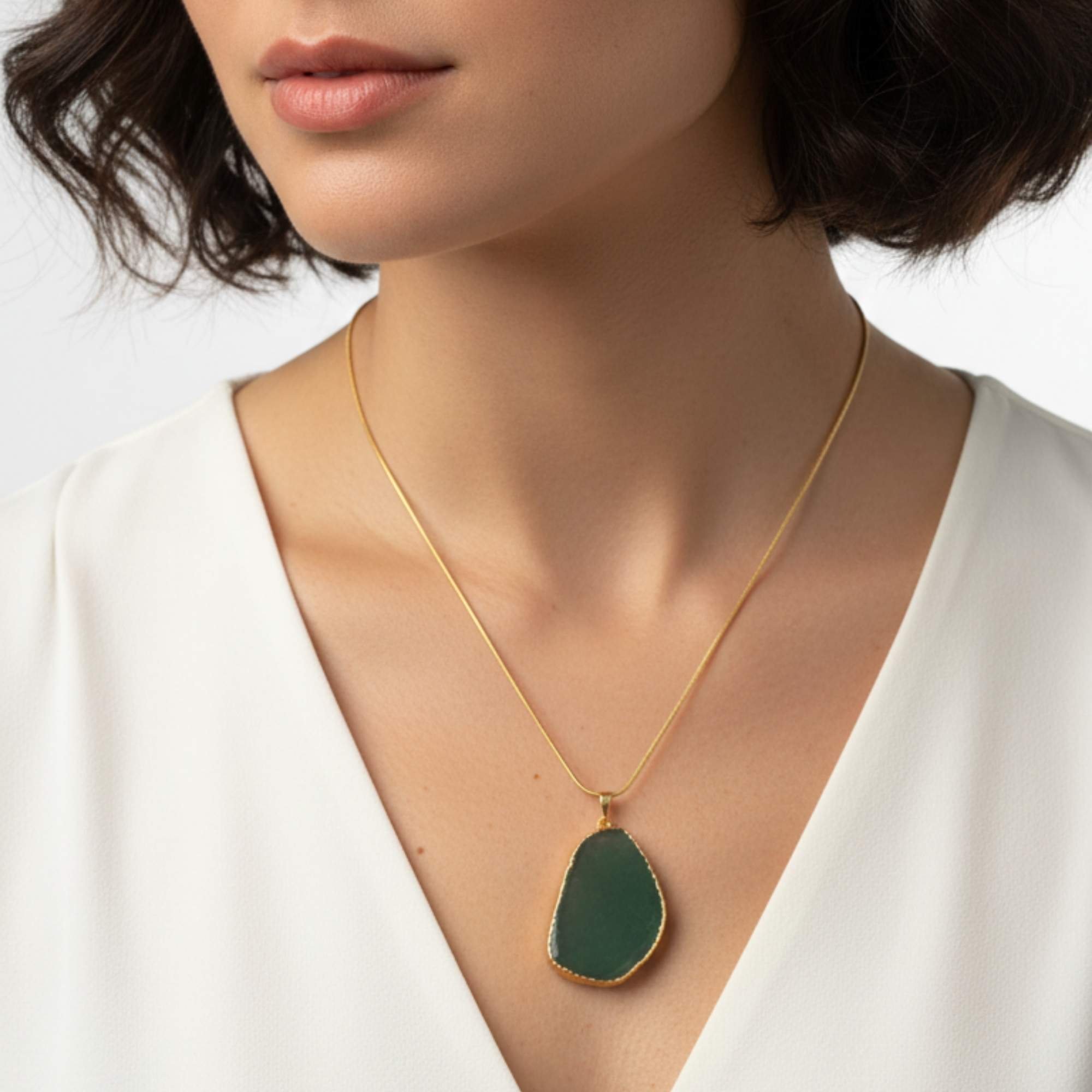 Colar Feminino Quartzo Verde - Banhado em Ouro 18k Dourado 2