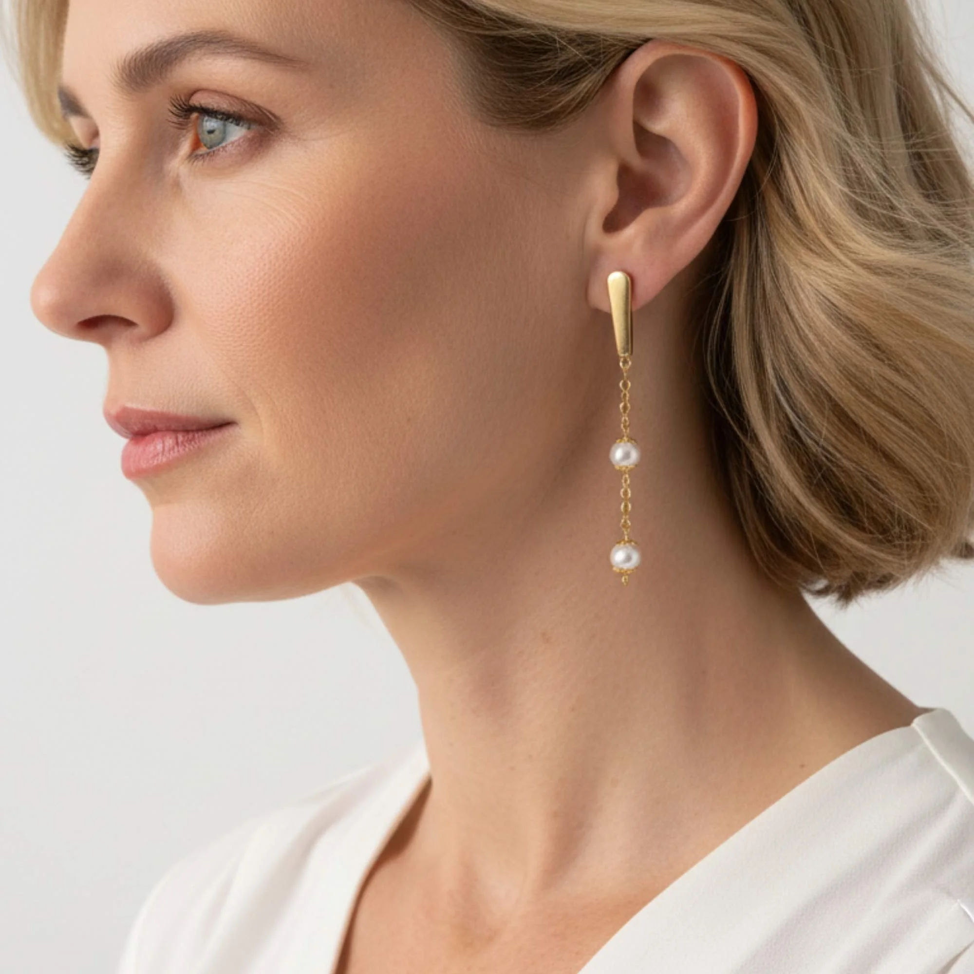 Brinco Feminino Pérola Dupla - Banhada em Ouro 18k Dourado 2