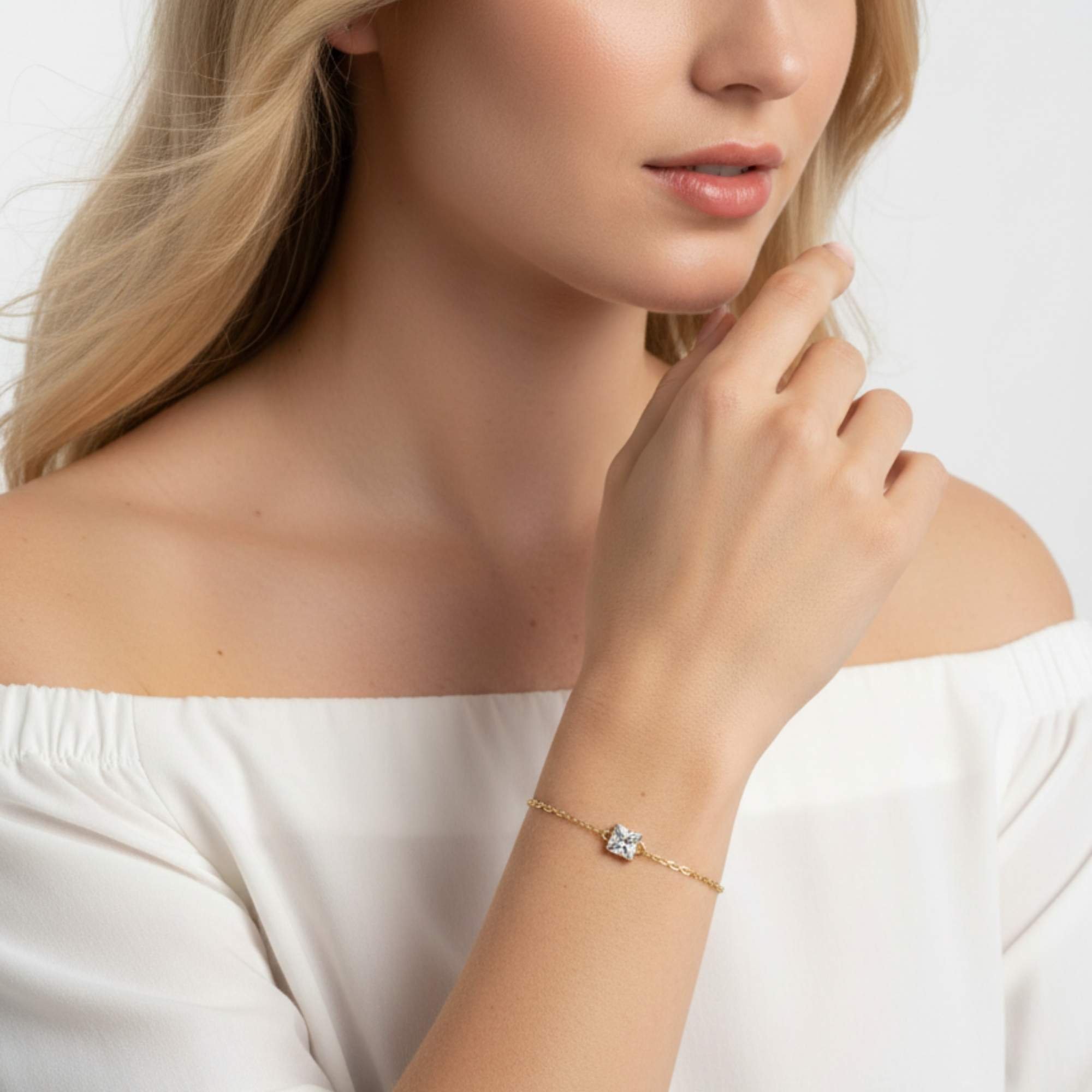 Pulseira Feminina Ponto de Luz Quadrada - Banhada em ouro 18k Dourado 2