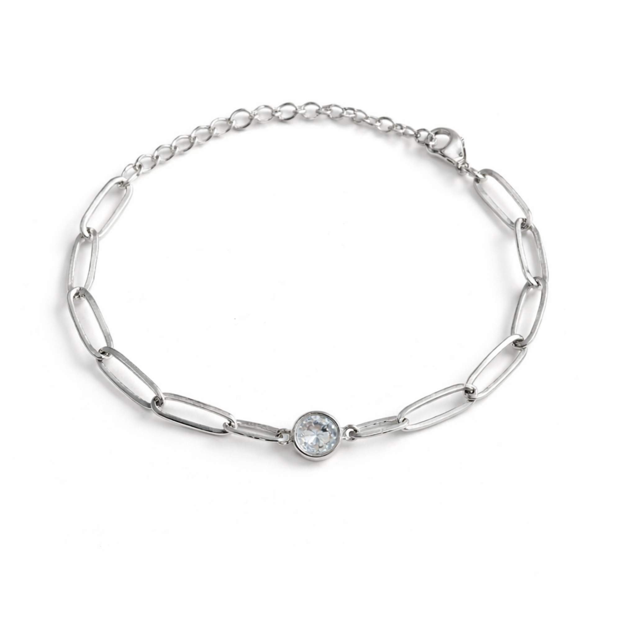 Pulseira Elos e Ponto de Luz - Banhado em Prata 925