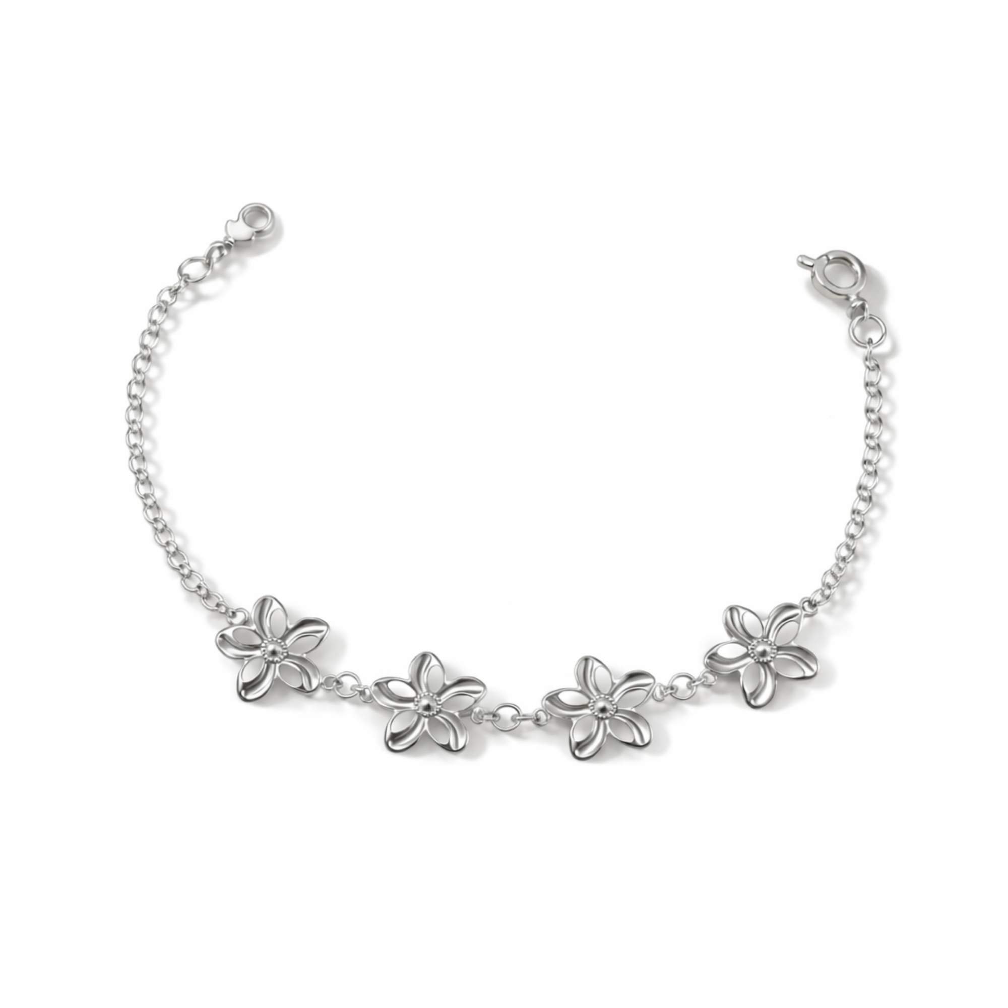 Pulseira Feminina Delicada Flores - Banhado em Prata 925