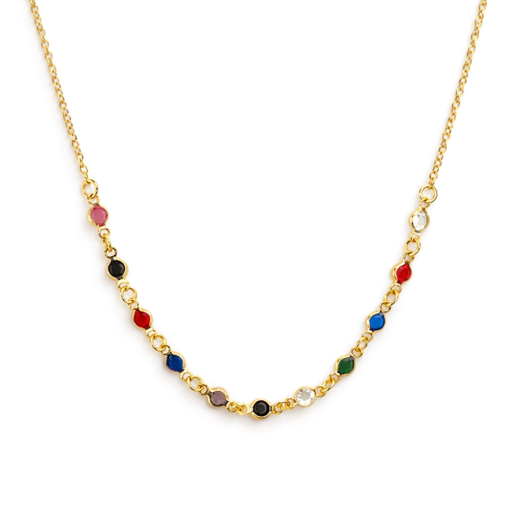 Colar Feminino Pedras Coloridas - Banhado em Ouro 18k