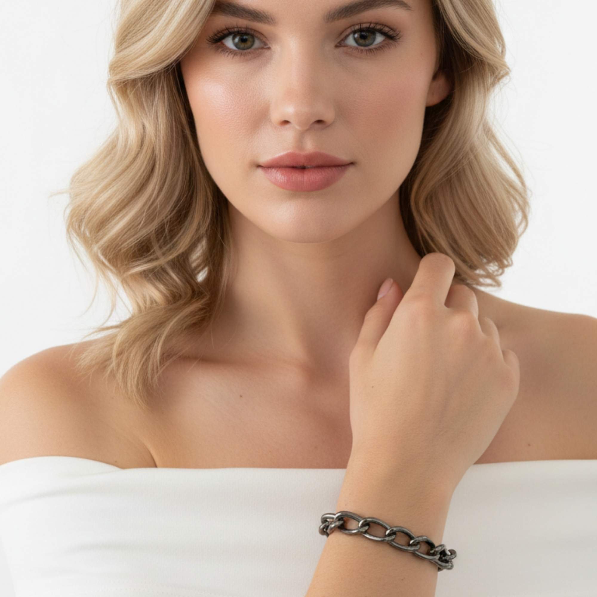 Pulseira Feminina Elos Correntaria - Banhada na cor Grafite Preto 2