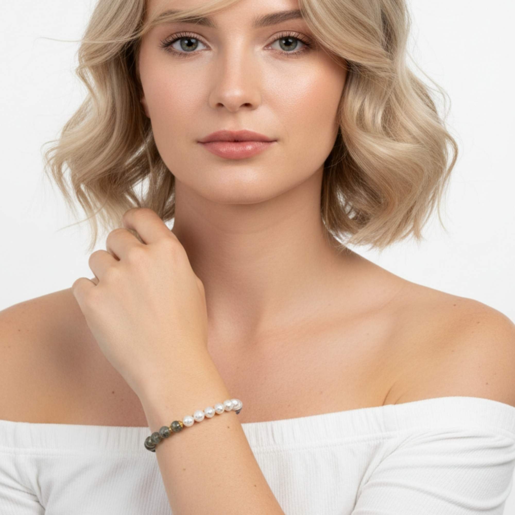 Pulseira Pérolas e Pedras Naturais - Banhada em Ouro 18k Dourado 2